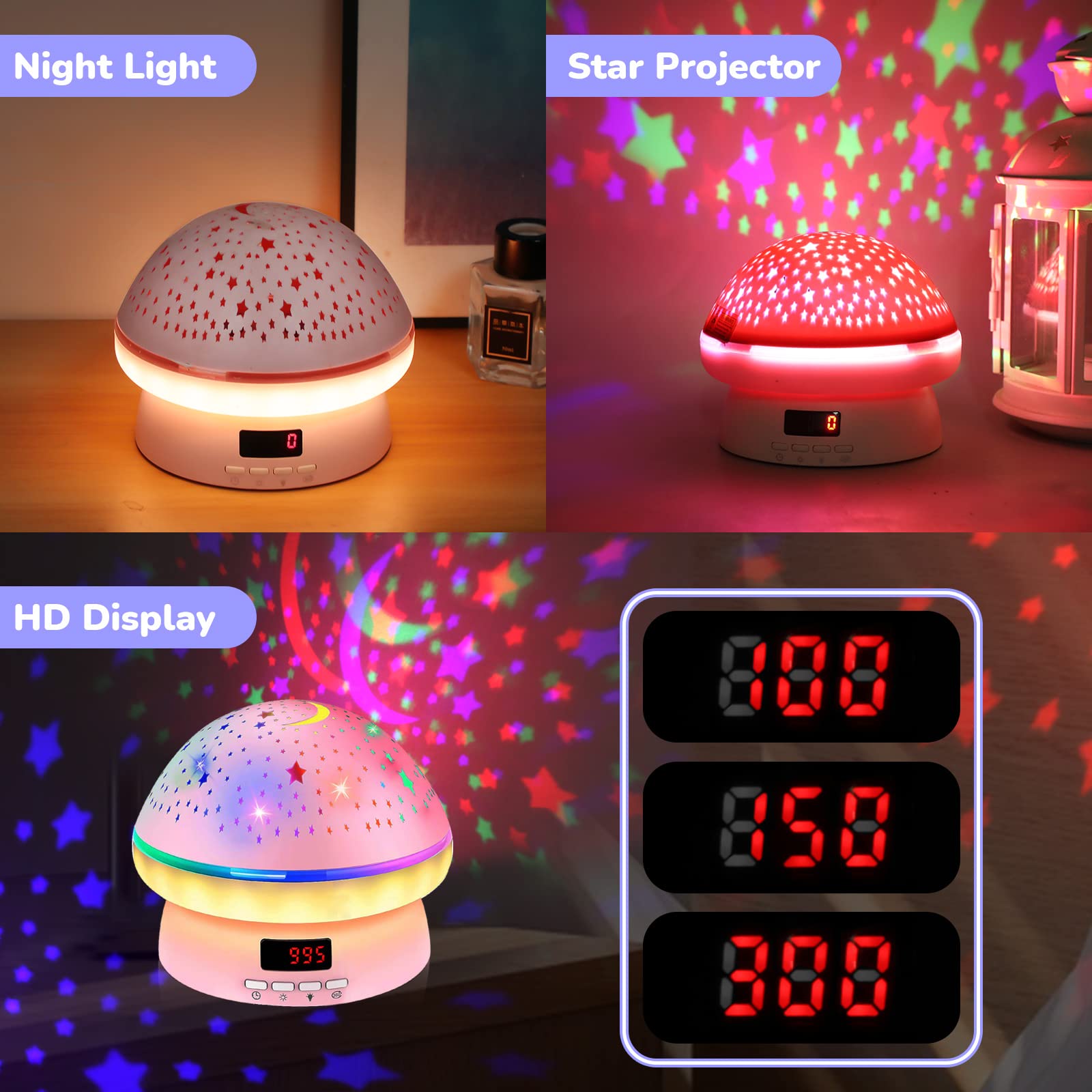 MINGKIDS Star Night Light Projector for Kids, Timer Rotation, Pink, Model 012-1981, Ideal for 3-8 Year Olds, Christmas/Birthday Gifts