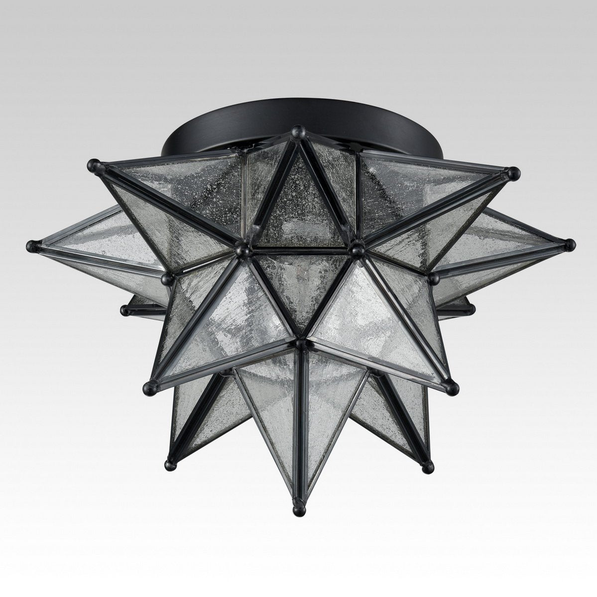 DAYCENT Moravian Star Light Flush Mount Ceiling Light, Black Metal, 12.7-In, Model DZ32069U, Seeded Glass Shade, Boho Moroccan Design