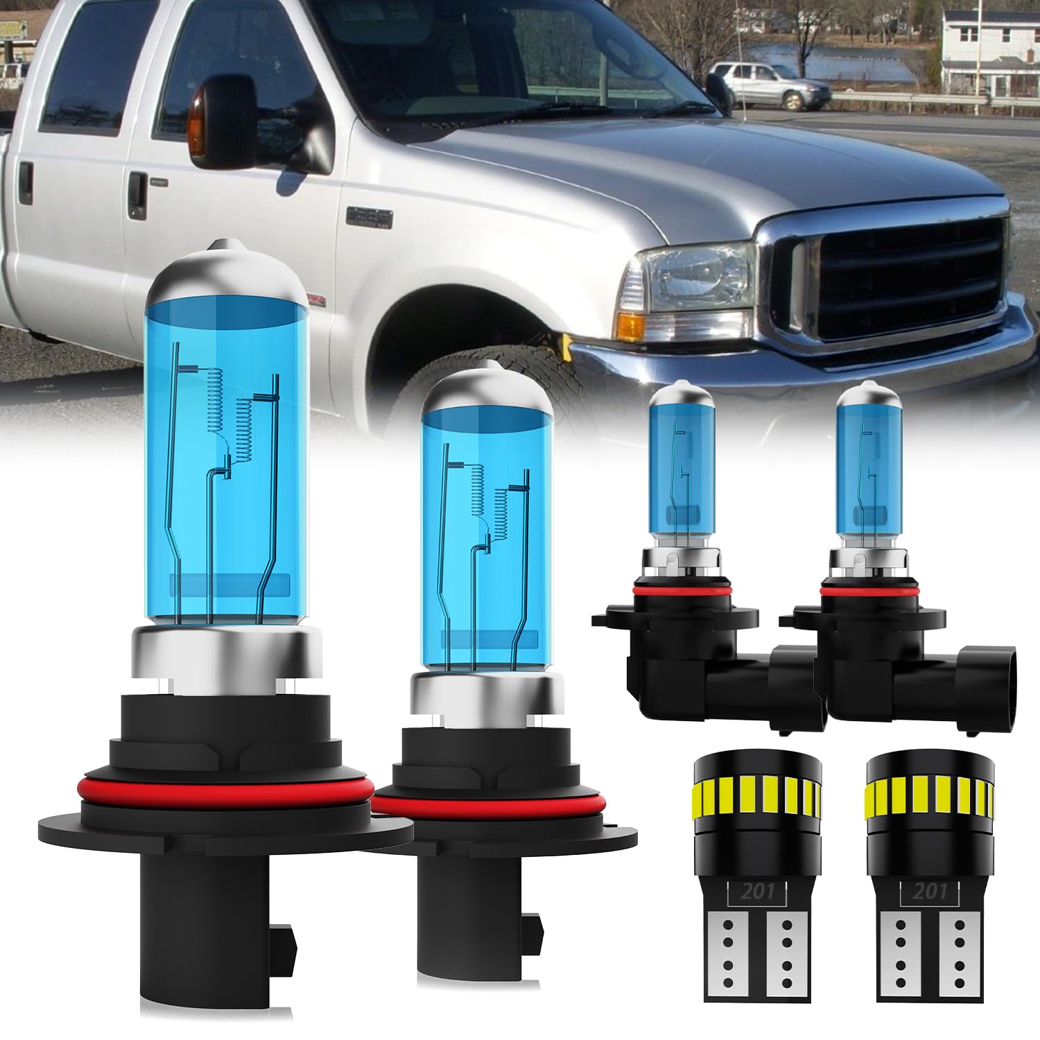 LECCIBUB Headlight Bulbs License Plate Lights Fit For Ford F350/450/550 Super Duty 2001-2004, 9007 High Low Beam + 9145 Fog Ligh