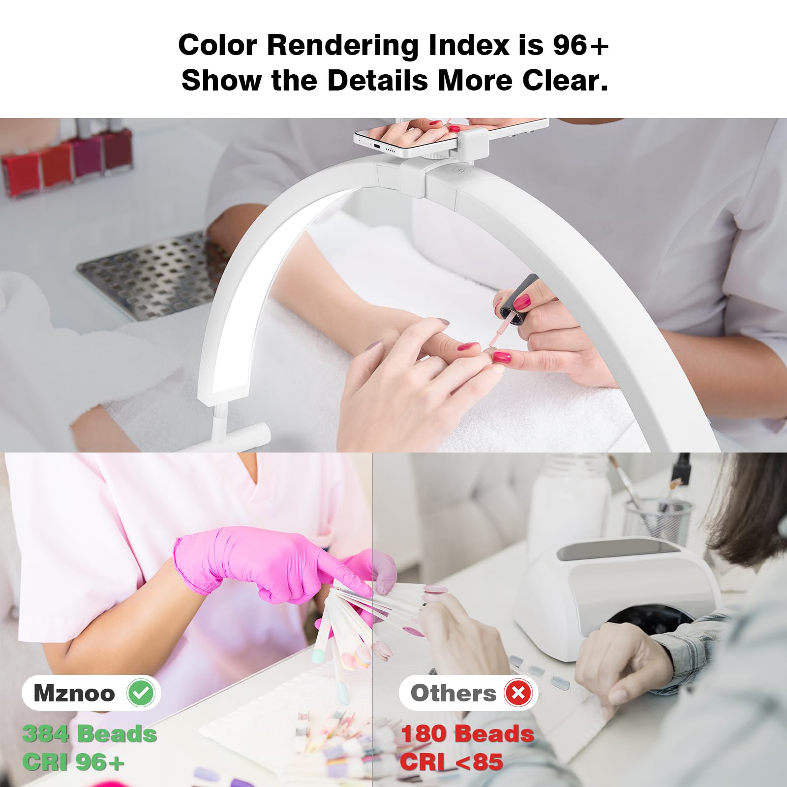 Mznoo Half Moon Light For Nail Desk Wtih Phone Holder, 30In 45W Nail Tech Light, Desk Light For Nails, Lashes, Manicure, 3200K T