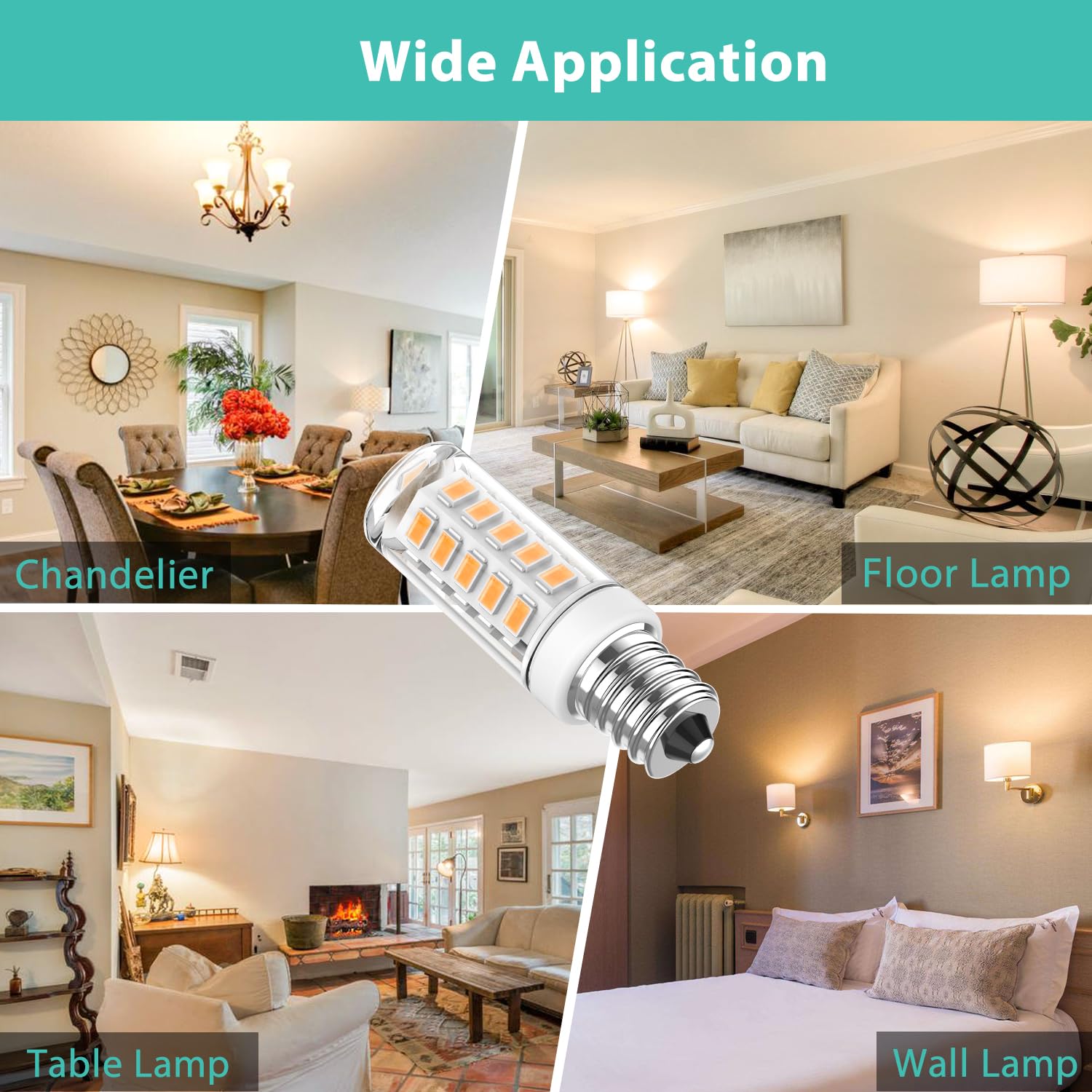 Cxyemt E12 LED Bulb Dimmable 4W, 2700K Warm White, T4 E12 Base, 400LM, Non-Flicker, 5-Pack
