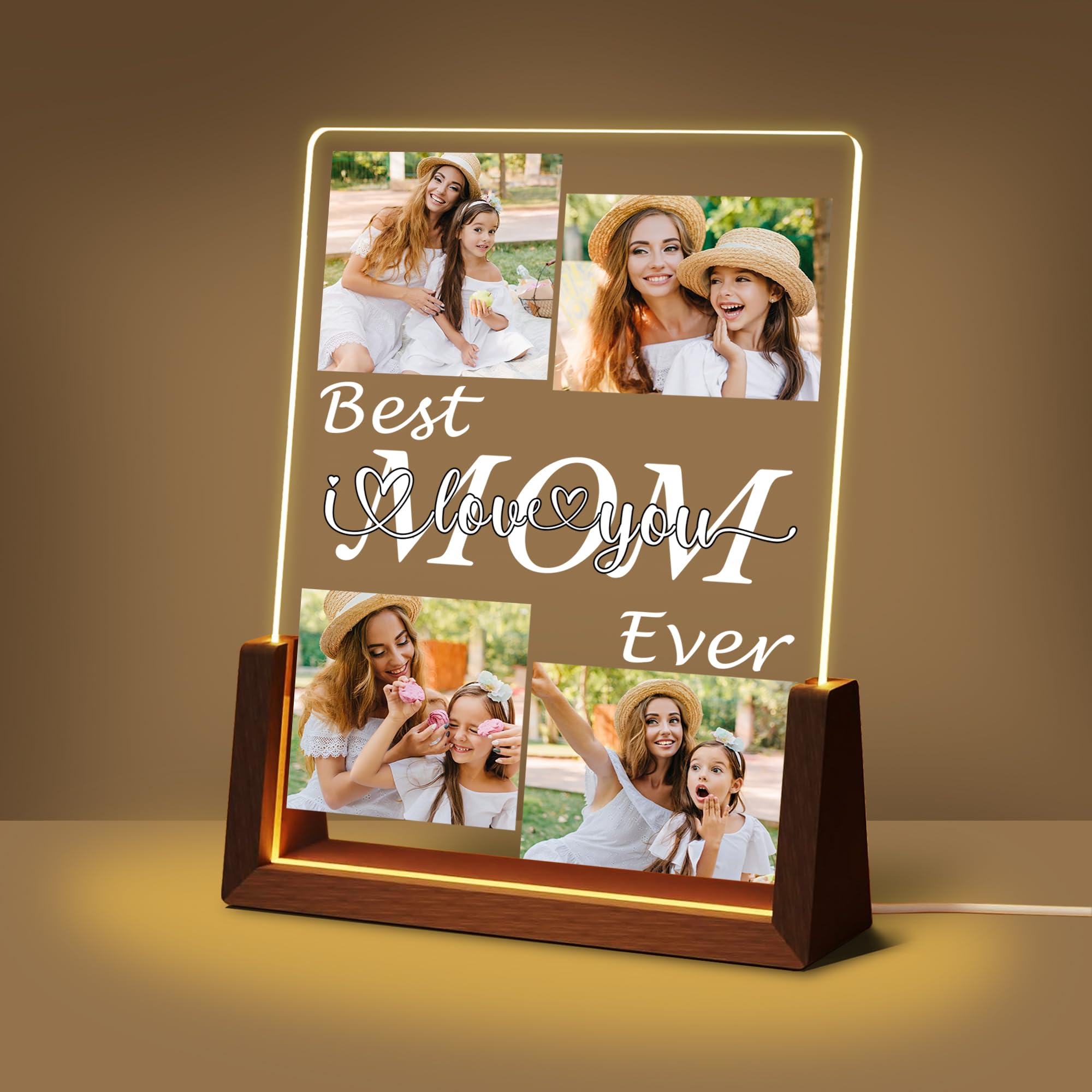 Maiwell Personalized Mothers Day Birthday Gifts For Mom Wife  Custom Best Mom Ever Gifts From Daughter Son Husband  Acrylic Night Light Picture Frame With Photo Name Christmas Gift For Mama Women