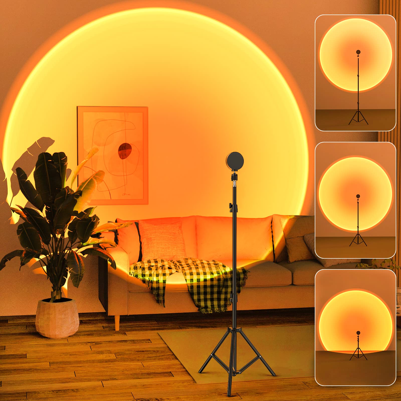 Balkwan Sunset Floor Lamp - Adjustable 140cm LED Night Light, 360° Rotation, Aluminum, 55 inches, USB Cable
