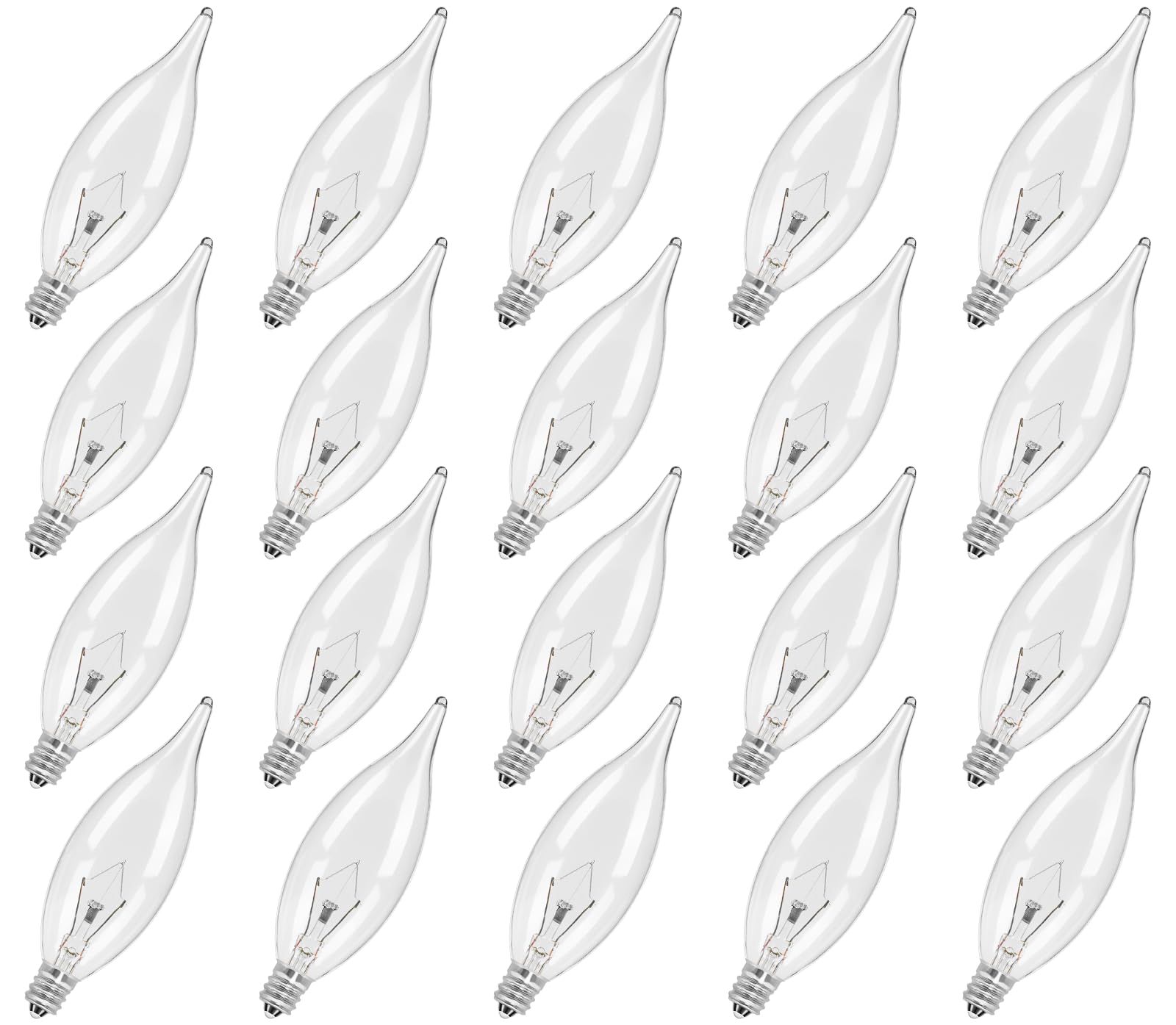 COLWATT 20-Pack E12 Candle Light Bulbs 25W Warm White 2500K, 240 Lumen Dimmable Chandeier Light Bulbs for Ceiling Fan, Pendants or Outdoor, CA10 Clear Candelabra Base Bulbs