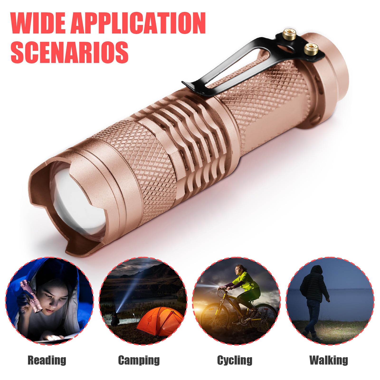 Fumete 20-Piece Mini Led Flashlight Set, 3 Mode Tactical Torch, Water Resistant, Adjustable Focus, Pink