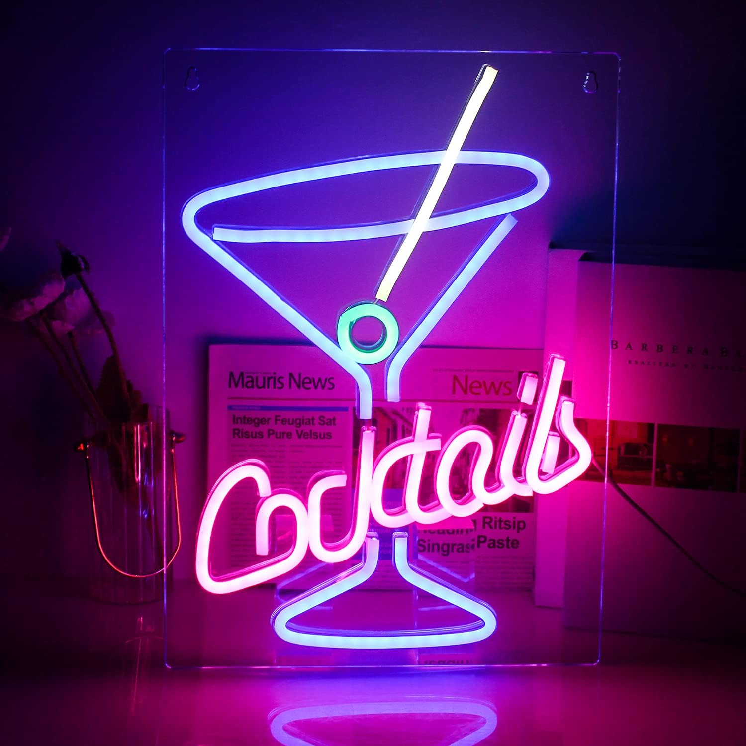 Lucunstar Cocktails Neon Sign, Led Sign Cocktail Glass Shaped Neon Lights Neon Bar Signs Martini Neon Signs For Wall Decor Neon Sign For Man Cave For Bar Shop Beer Bar Night Club