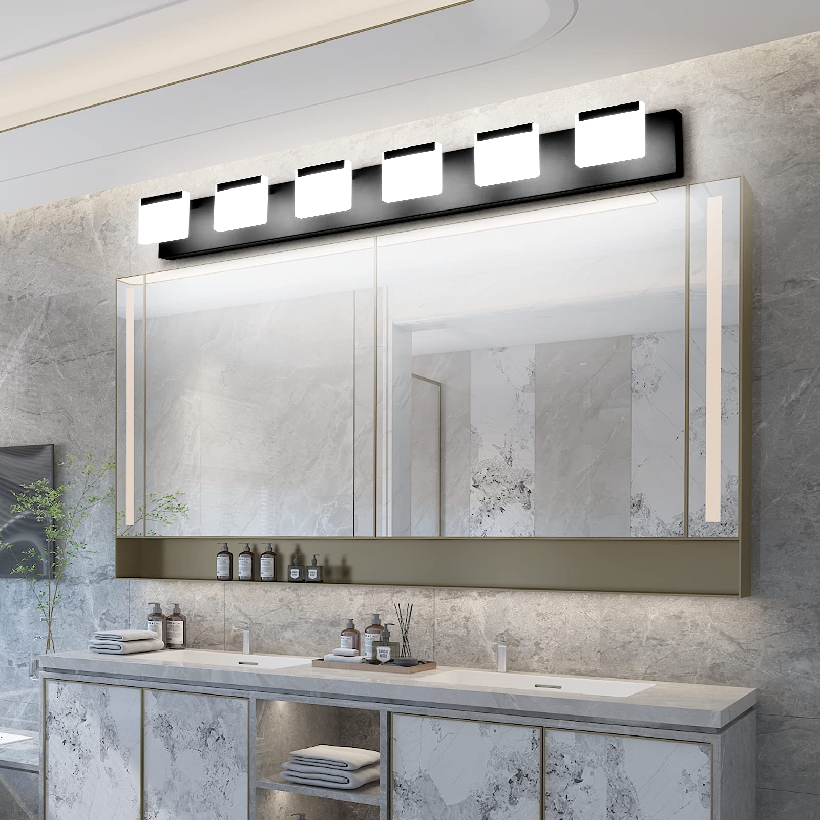 Ralbay LED Vanity Light 6-Light Acrylic Fixtures Matte Black Bathroom Lighting Model 8281-6T-black