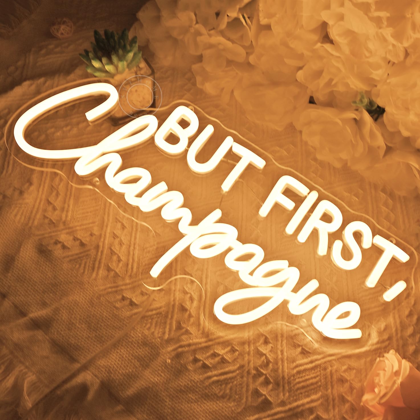 Sylhome But First Champagne Led Neon Light Sign Home Bar Kitchen Man Cave Pub Wall Sign Decor Wedding Birthday Grad Party Backdrop Drinks Christmas Gifts 16.54"X7.1" Usb Warm