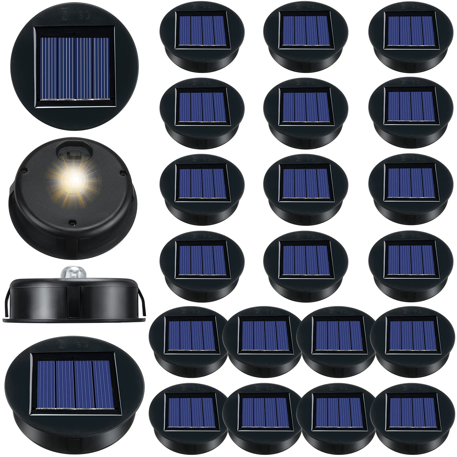 24 Pieces Replacement Solar Light Top Parts Waterproof Warm White LED Solar Panel Hanging Lantern Lids Outdoor Solar Lantern Lig