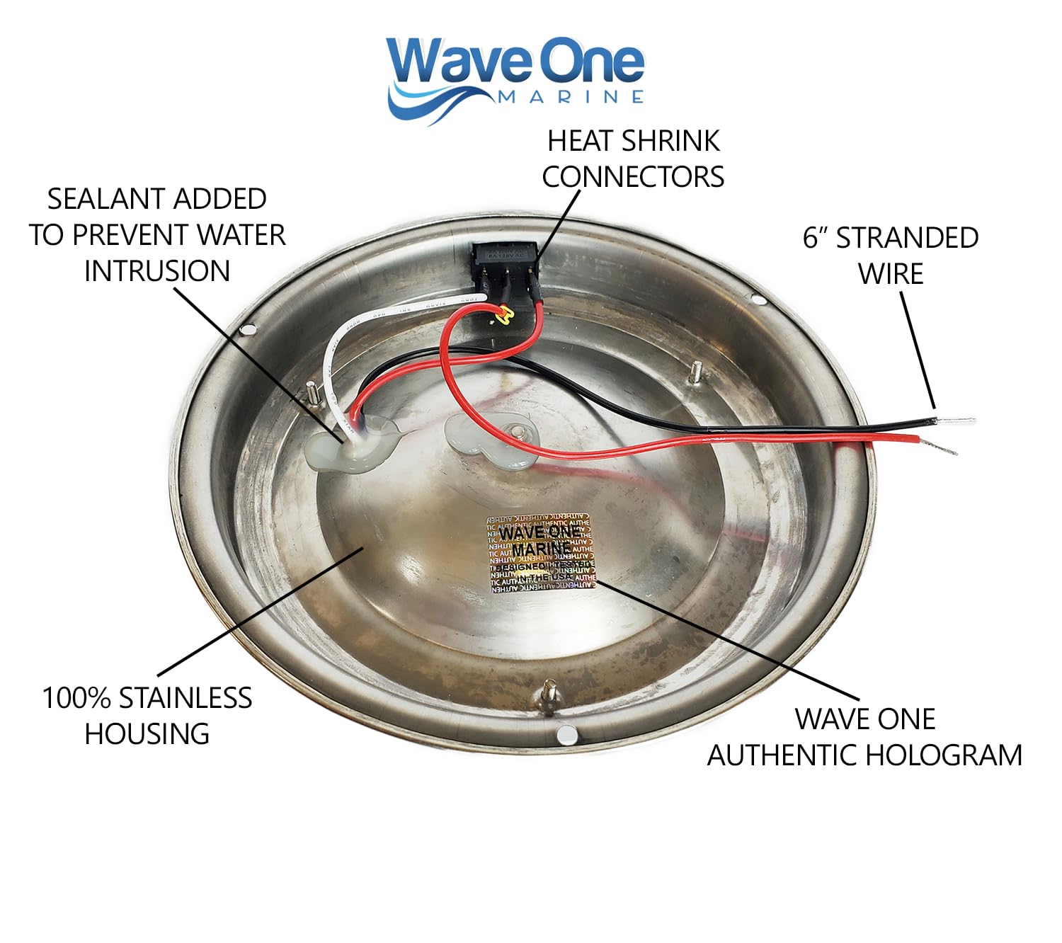 Wave One Marine Dual Color 7'' Led Boat Dome Light 12V Rv | Stainless Housing | Ceiling Cabin Room Surface Mount | Built In Rock