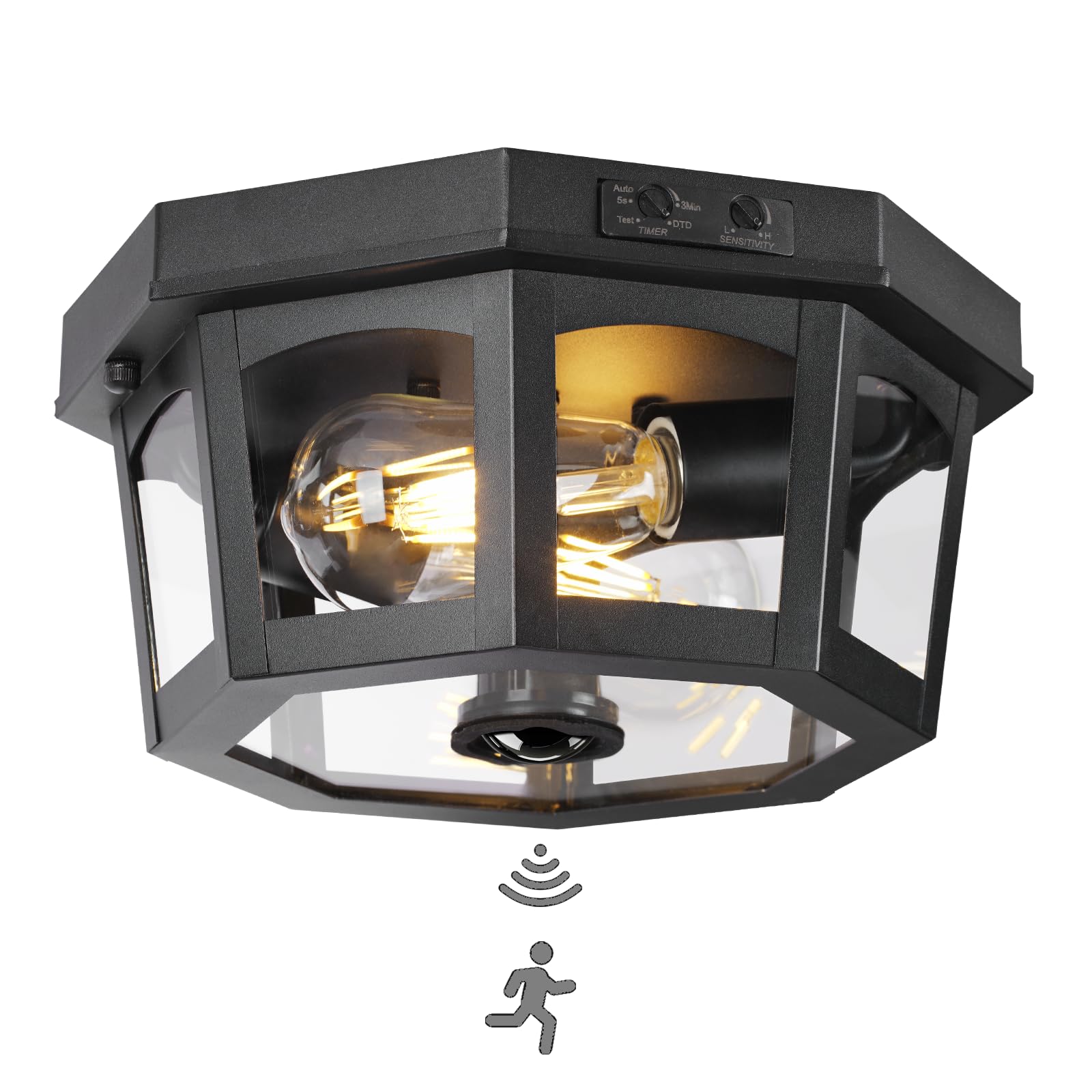 HILUXIA Outdoor Ceiling Light Fixture, Motion Sensor Flush Mount Porch Lights, Exterior Dusk to Dawn Lamp with Activated Detecto