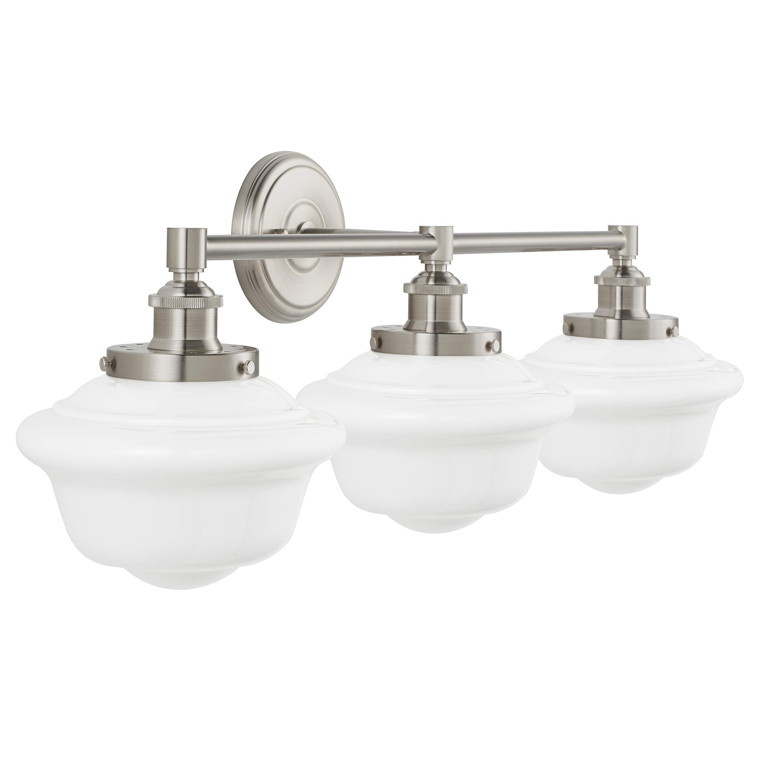 Linea di Liara 3-Light Bathroom Vanity Light Fixture, Brushed Nickel, Milk Glass Shades, Model LL-WL273-MILK-BN