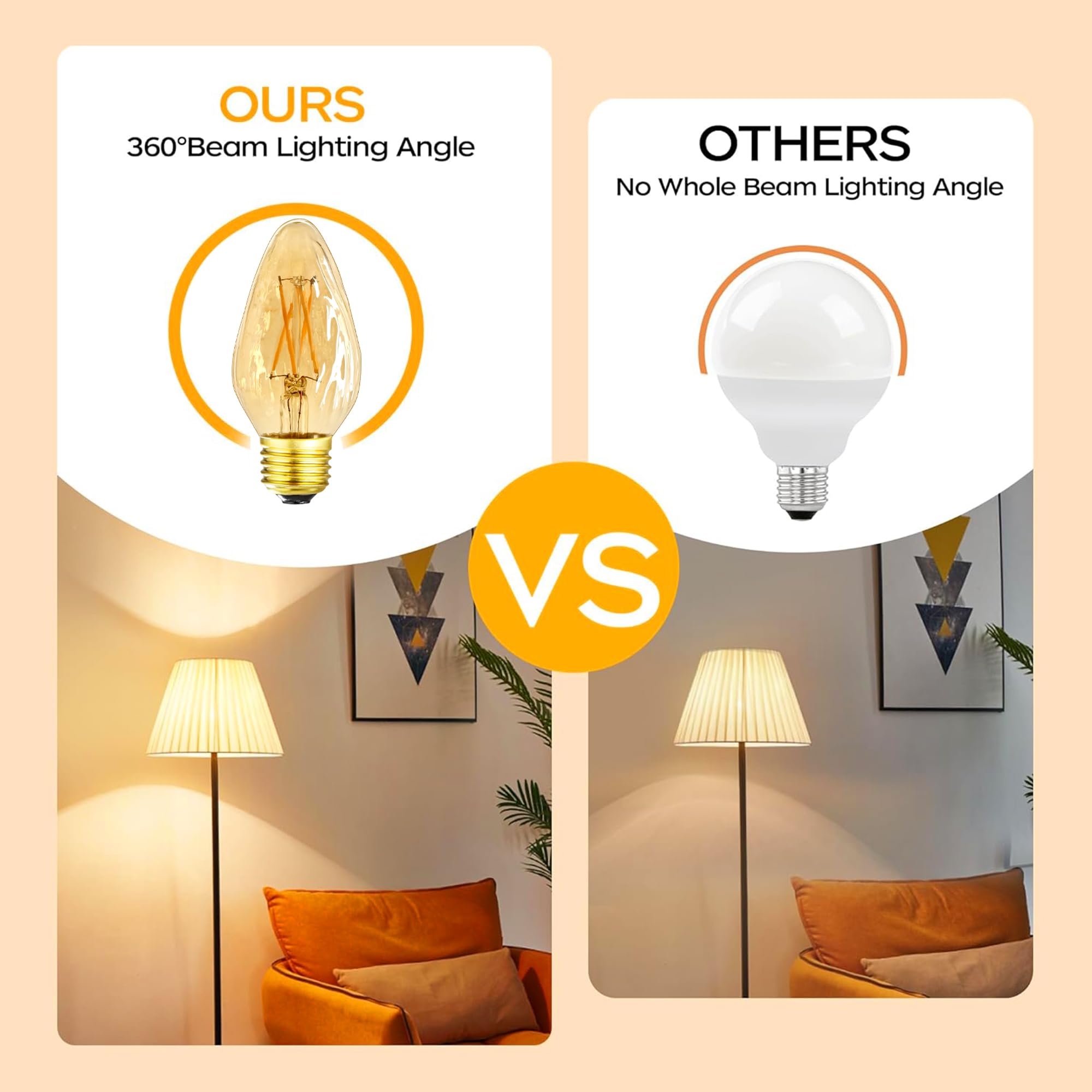Leools E26 Vintage Edison Bulbs 6W Dimmable Led Bulbs 2700K Amber Warm White 600Lm 6 Pack 120V Ac E26 Medium Base Light Bulbs Fo