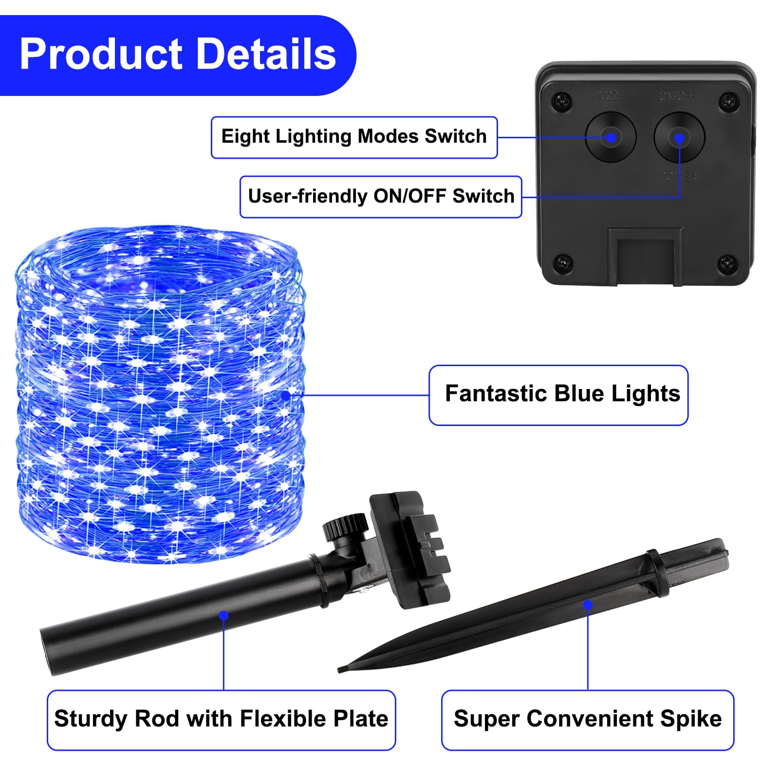 Brightever Outdoor Solar String Lights Waterproof  Solar Christmas Lights 2-Pack Total 80Ft 200Led  Twinkle Fairy Lights For Outside With 8 Lighting Modes  For Yard  Party  Halloween (Blue)