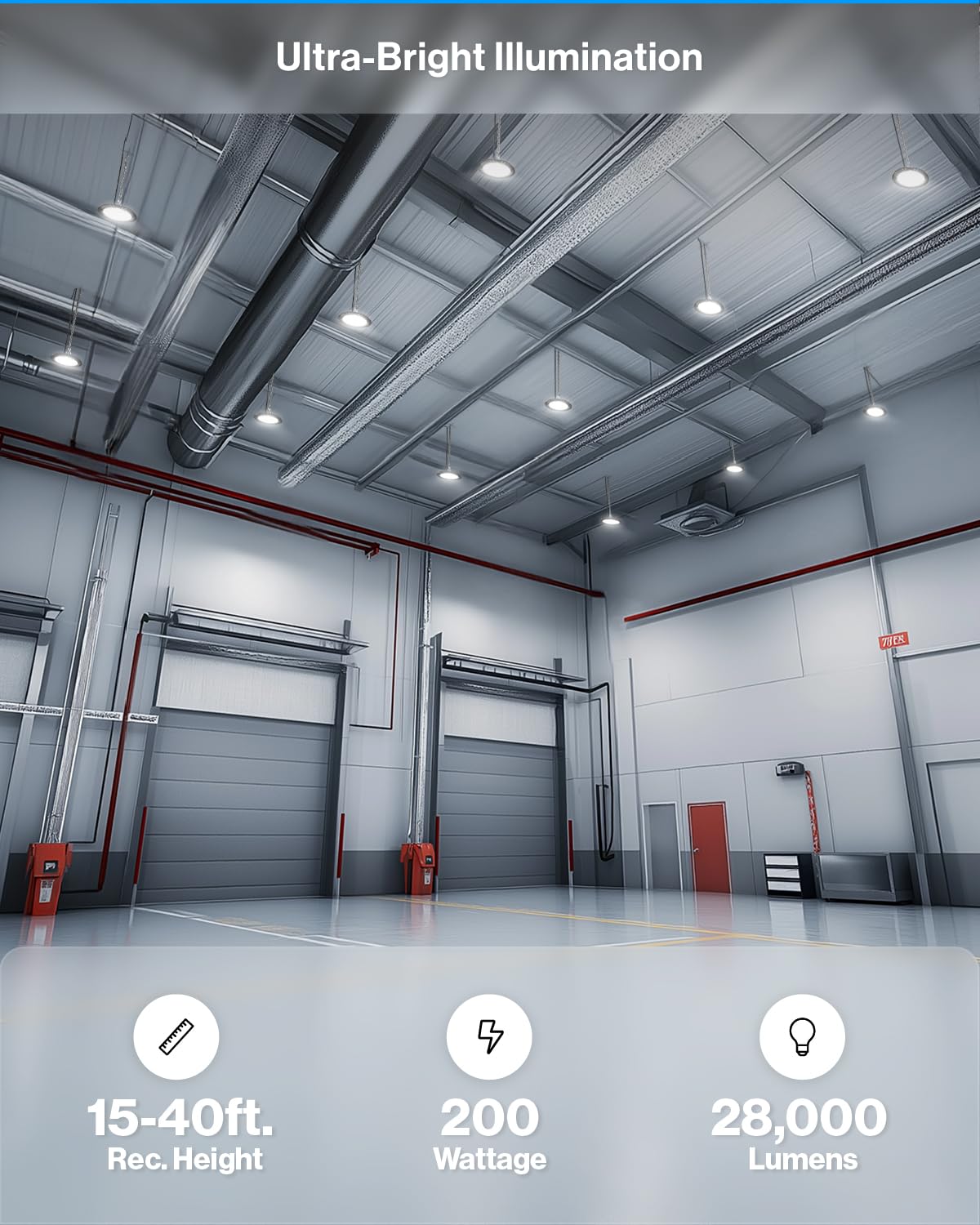 Sunco 10 Pack Ufo Led High Bay Light, Plug & Play Lighting For Warehouse, 5000K Daylight, 200W, Power Cord Included, 28000 Lm, 1