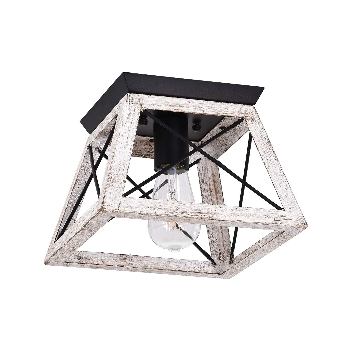 Luupyia Beige Farmhouse Ceiling Light Fixture - Rustic 1-Light Flush Mount Chandelier