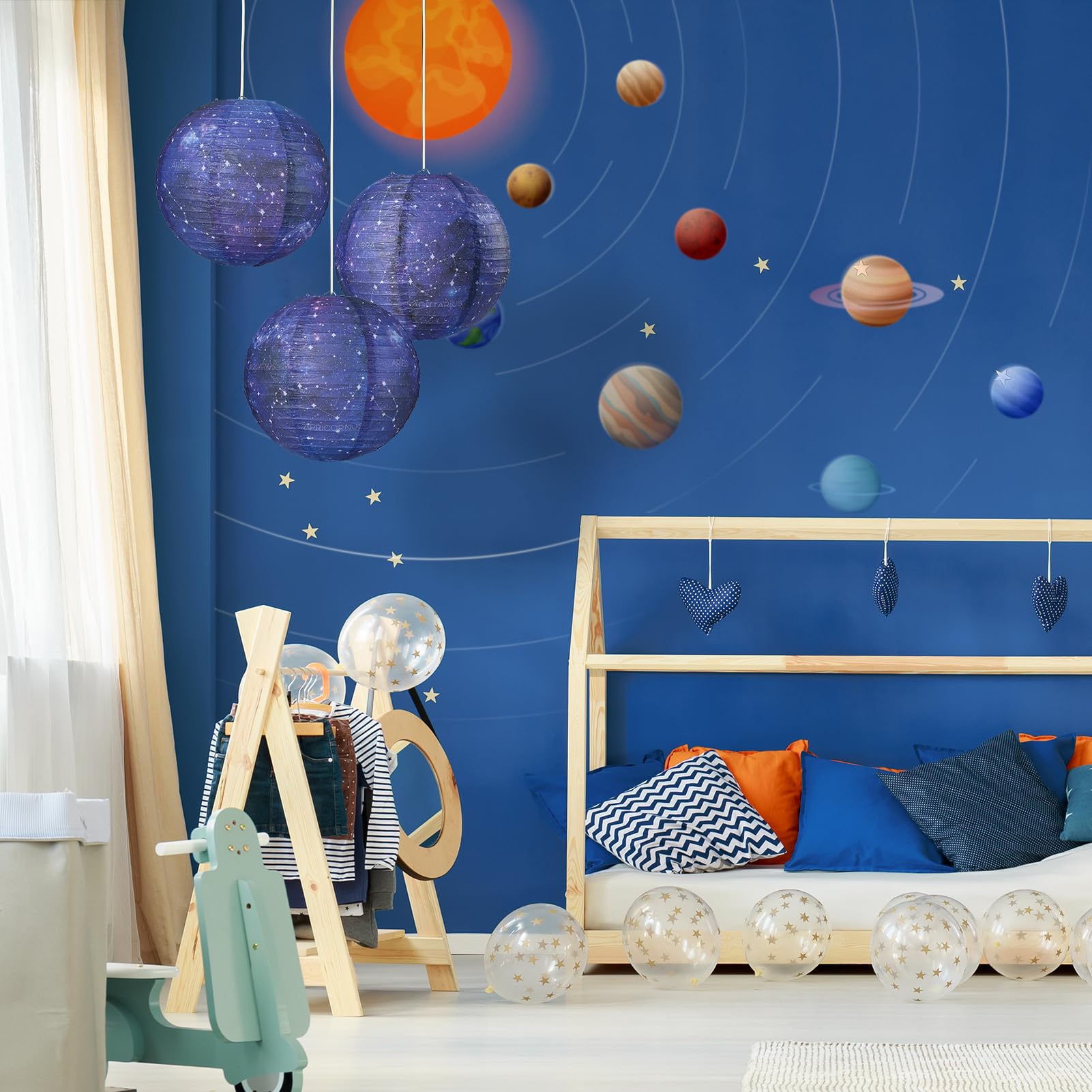 Fontien 3Pcs Galaxy Paper Lanterns With Constellation, 12 Inch Space Party Decor, Galaxy Themed Paper Lanterns For Galaxy Party