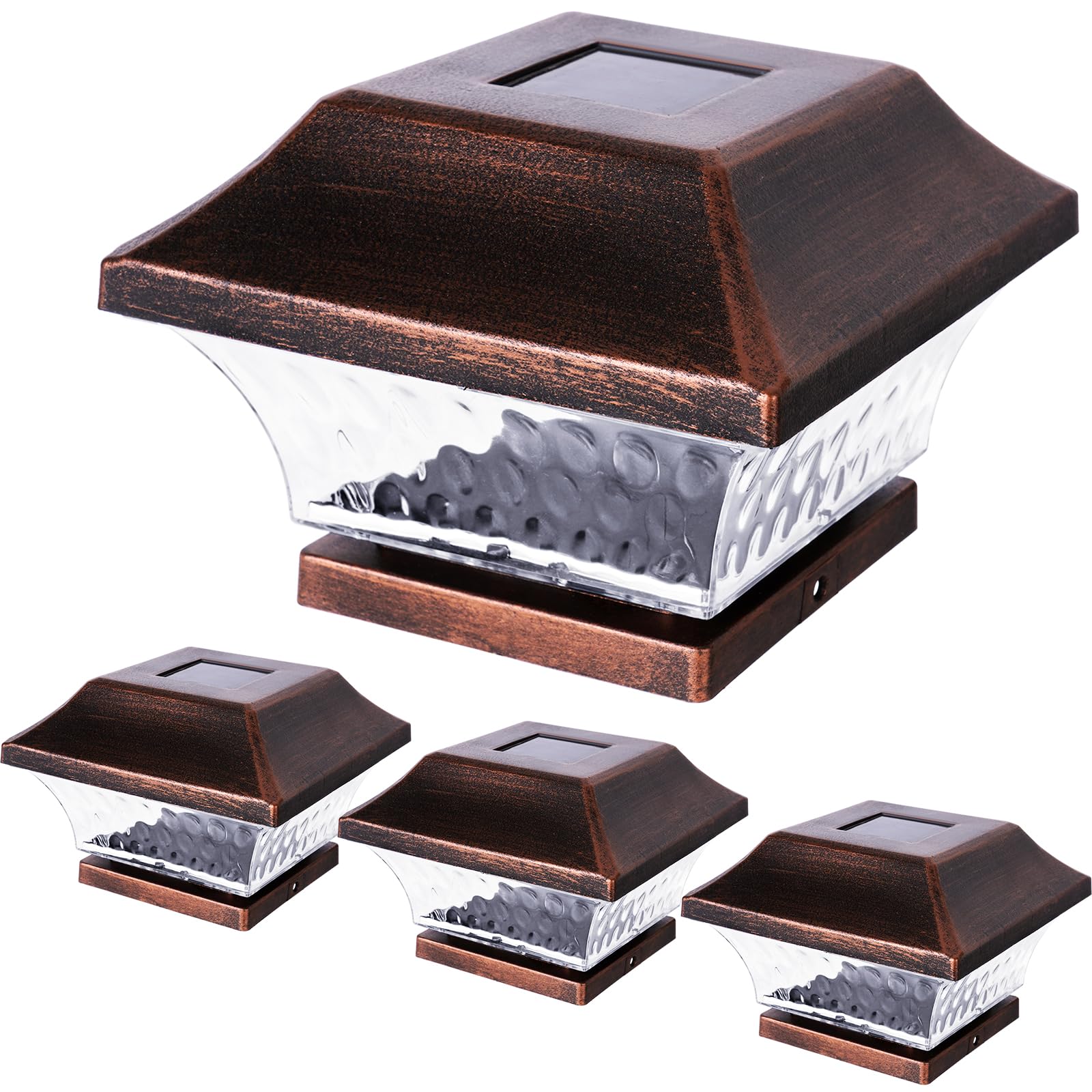 SUNWIND Solar Post Cap Lights, 4x4 LED Outdoor Garden Lighting, Copper Finish, 4 Pack, Polyoxymethylene Delrin Material