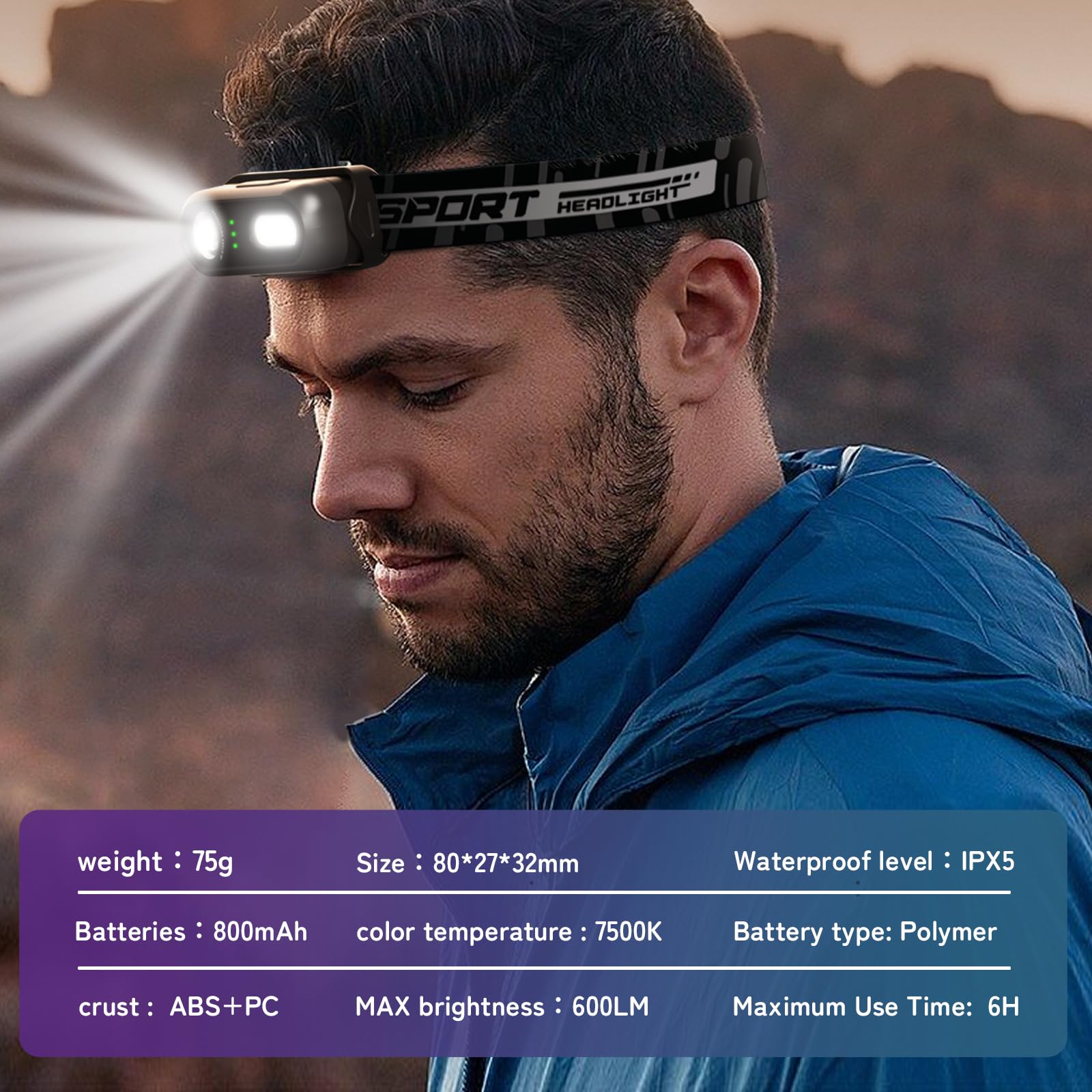 AOOSTAR LED Headlamp Rechargeable, 10000 Lumens Waterproof Forehead Light for Camping and Hiking