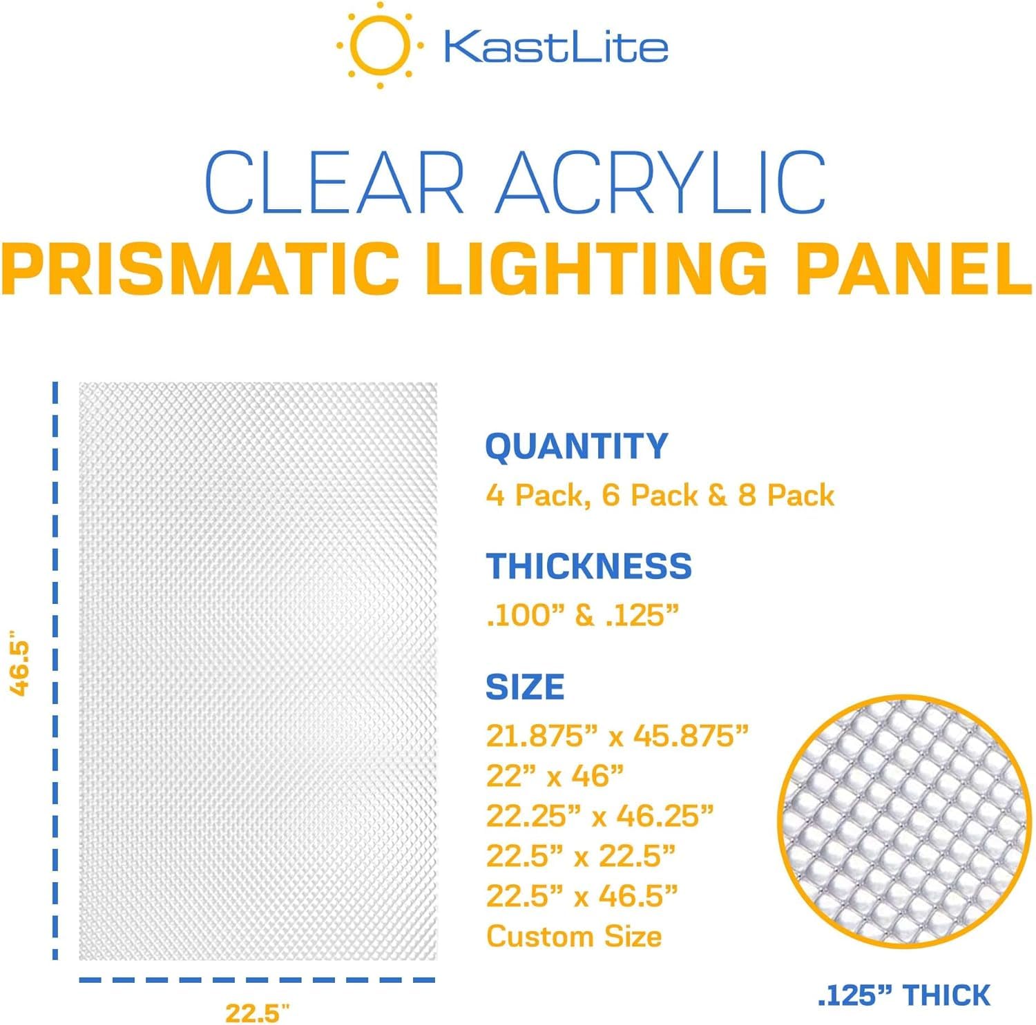 Kastlite Clear Acrylic Prismatic Lighting Panel - Heavy Duty | 22.5'' X 46.5'' | .125'' Thick | Fluorescent Lighting For Overhea