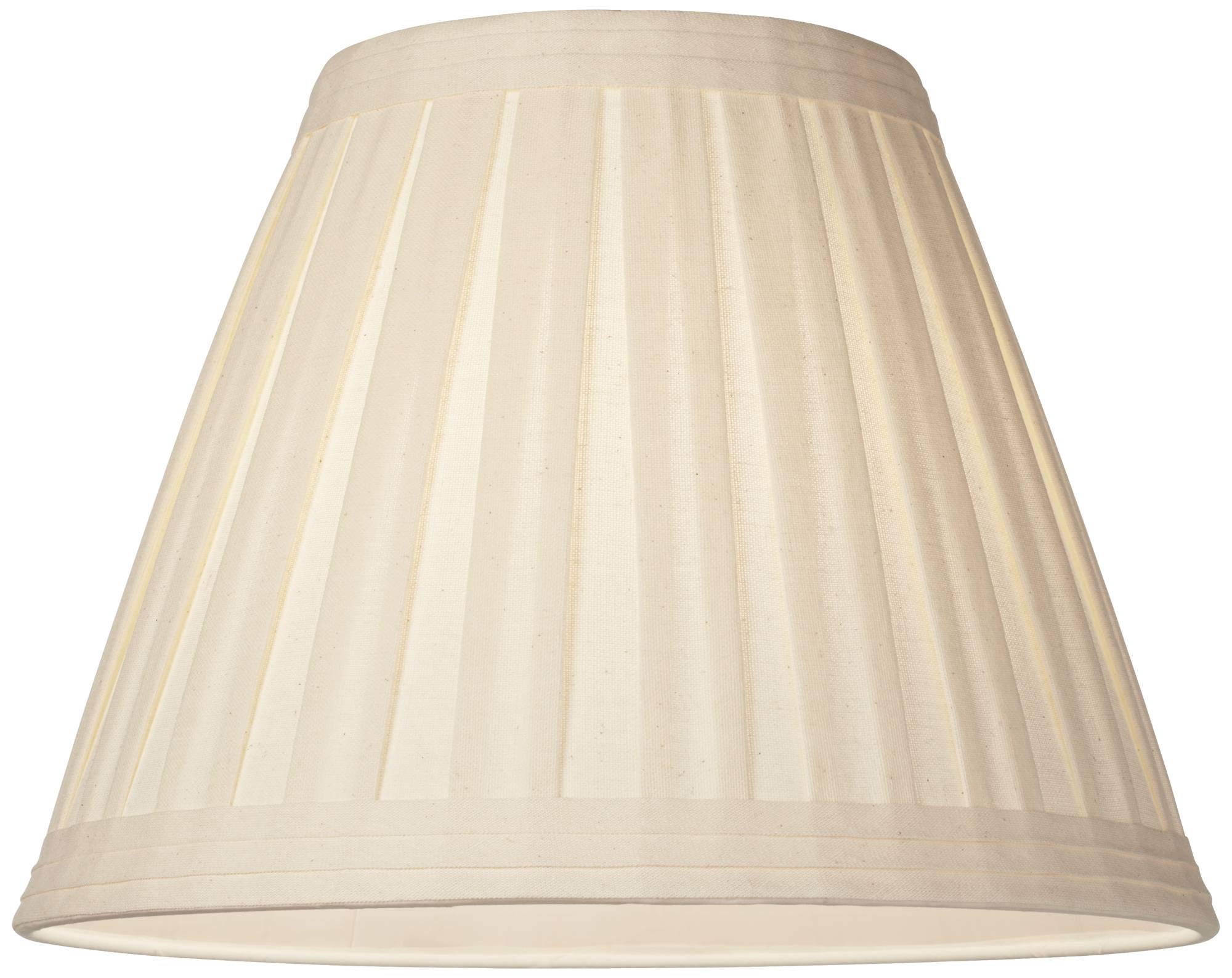 Set Of 2 Creme Linen Box Pleated Medium Drum Lamp Shades 7&quot; Top X 14&quot; Bottom X 11&quot; High (Spider) Replacement With Harp And Finial - Springcrest