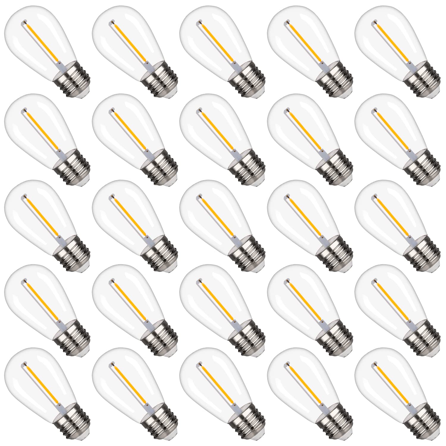 Austin Coast S14 LED Light Bulbs, Waterproof & Shatterproof, Warm White 2200K, E26 Base, 1W, 25 Pack