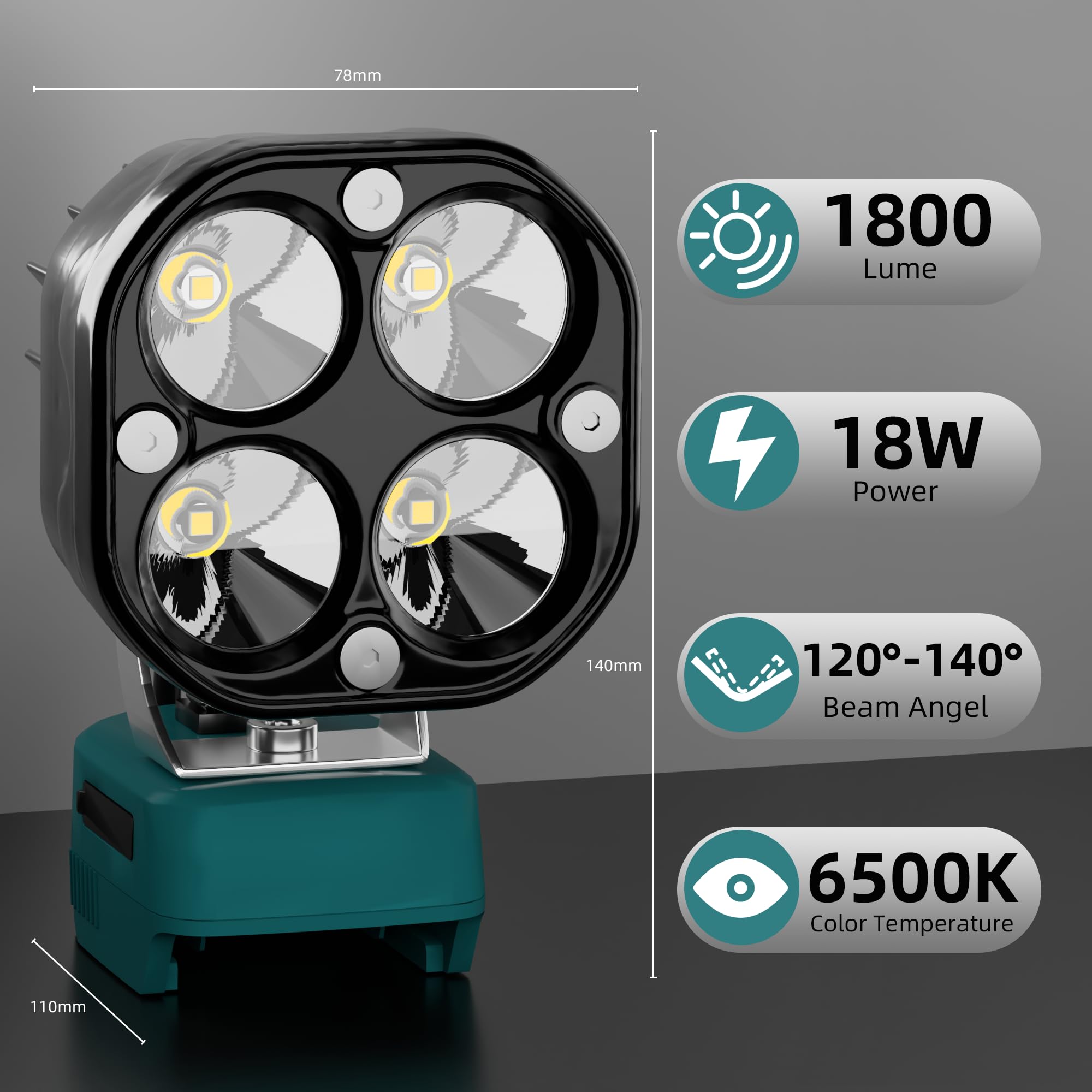 Bukattadv Spotlight Compatible With Makita 18V Lithium Battery, Led Work Light, 900Lm