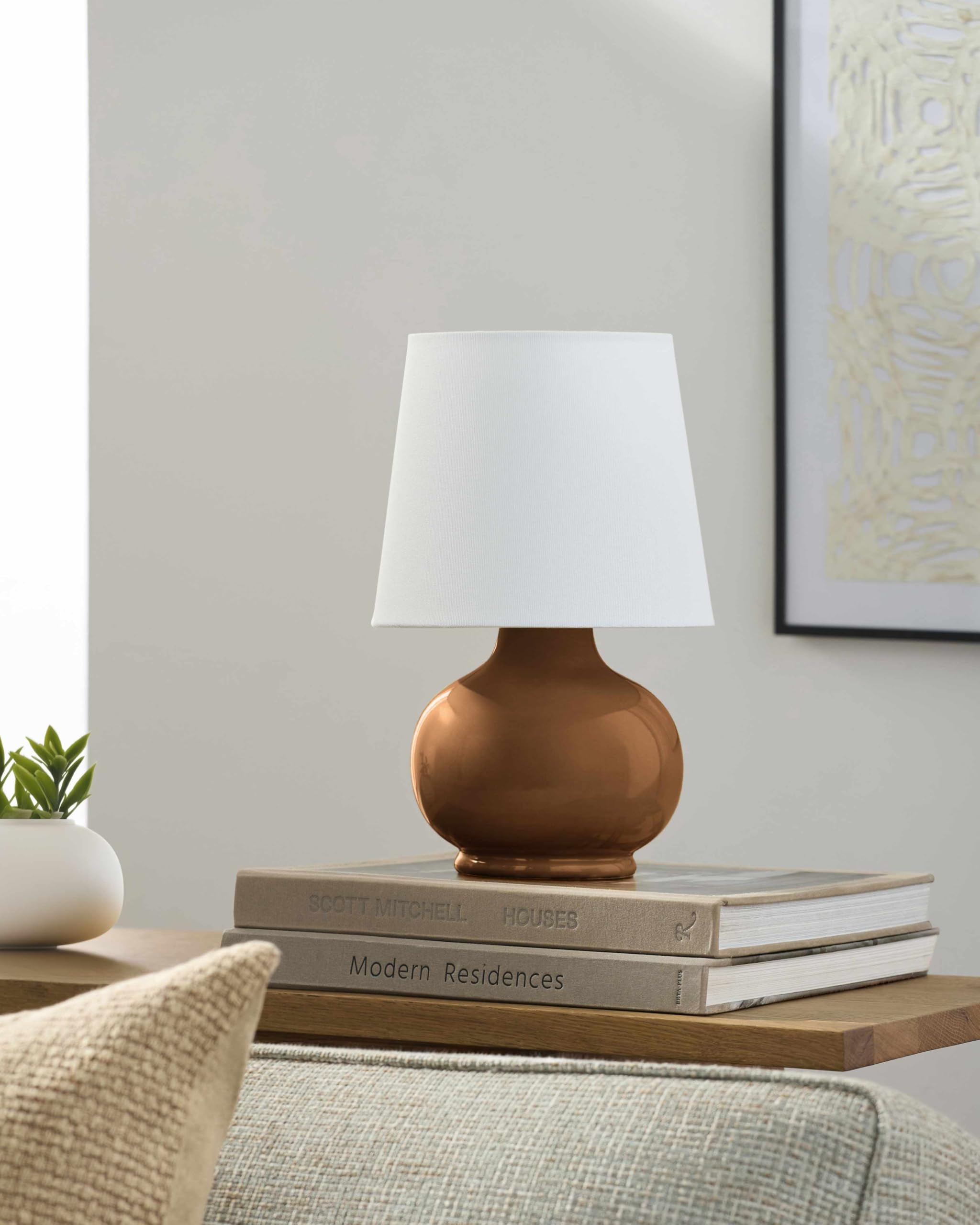 Hauteloom Theisseil Table Lamp, Ceramic, 13inH x 8inW x 8inD, Tan/White/Translucent, Model TXCHMC4-015