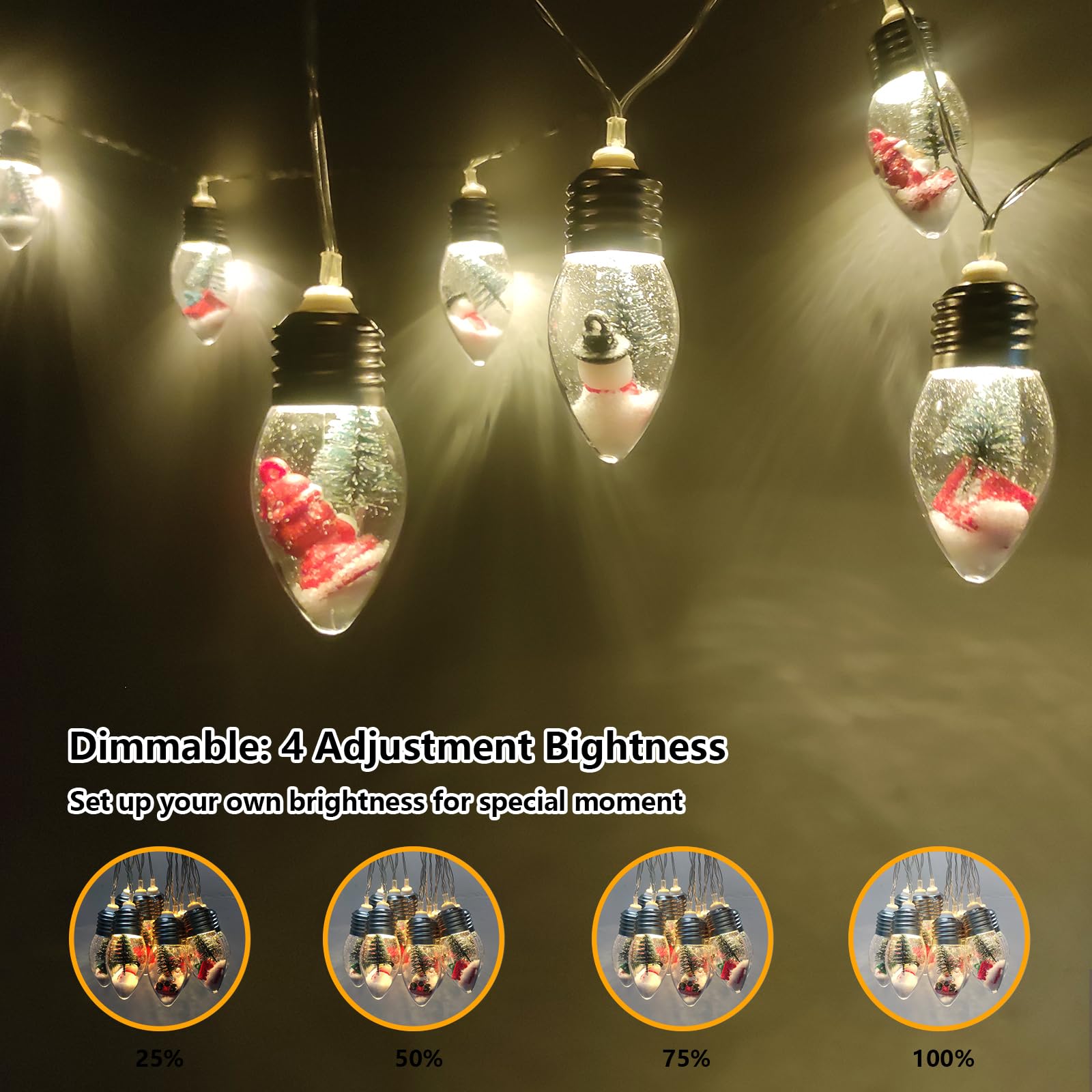 Christmas Lights 6.8Ft Led Christmas Tree Snow Globe Lights 10 Shatterproof Edison Bulbs Battery Operated Lights With Remote Timer, String Lights Indoor For Bedroom Porch Garden Party Christmas Decor