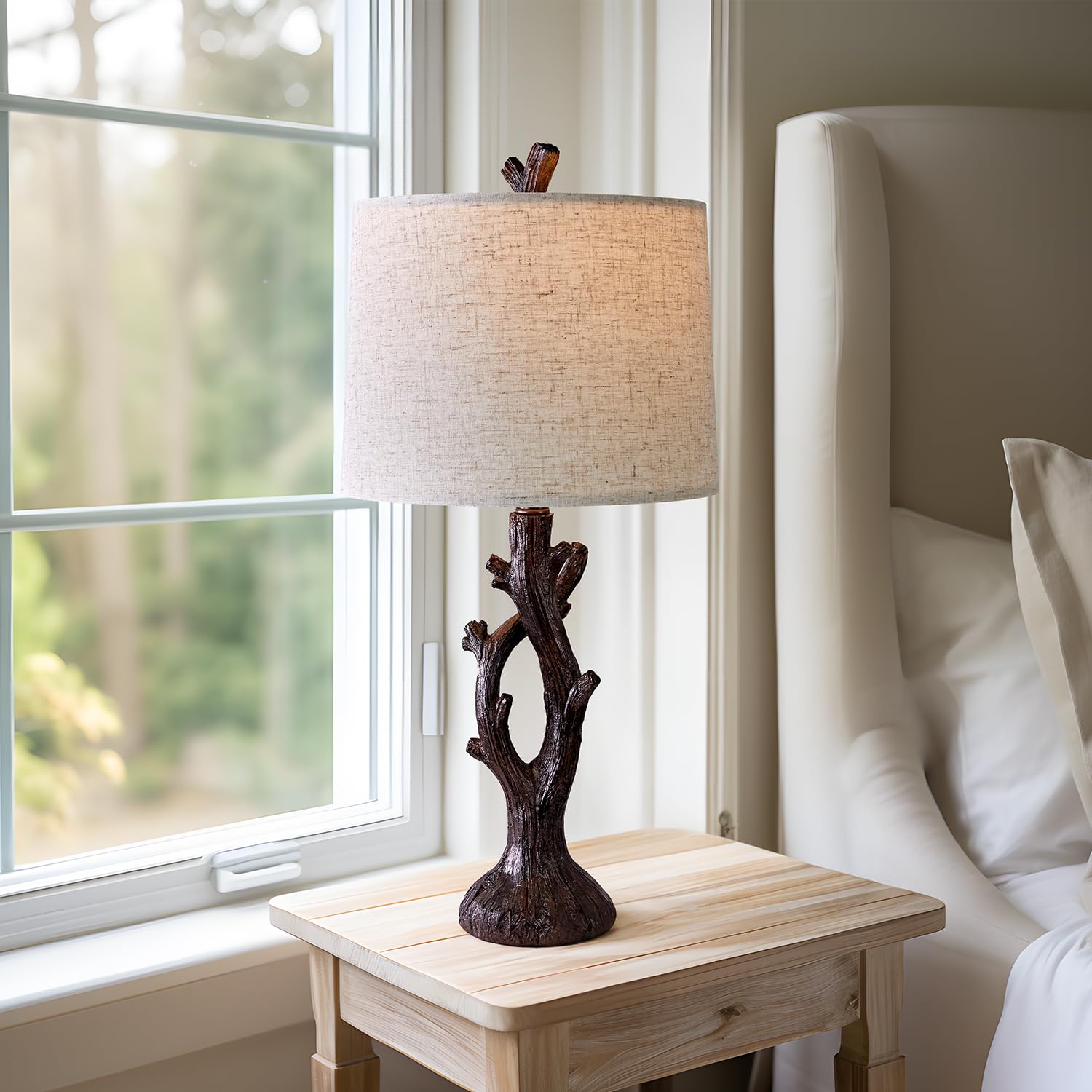 OYEARS 25" Farmhouse Table Lamp Set of 2, Vintage Brown Resin Nightstand Lamps, Model AMZ-T1143BR for Living Room and Bedroom