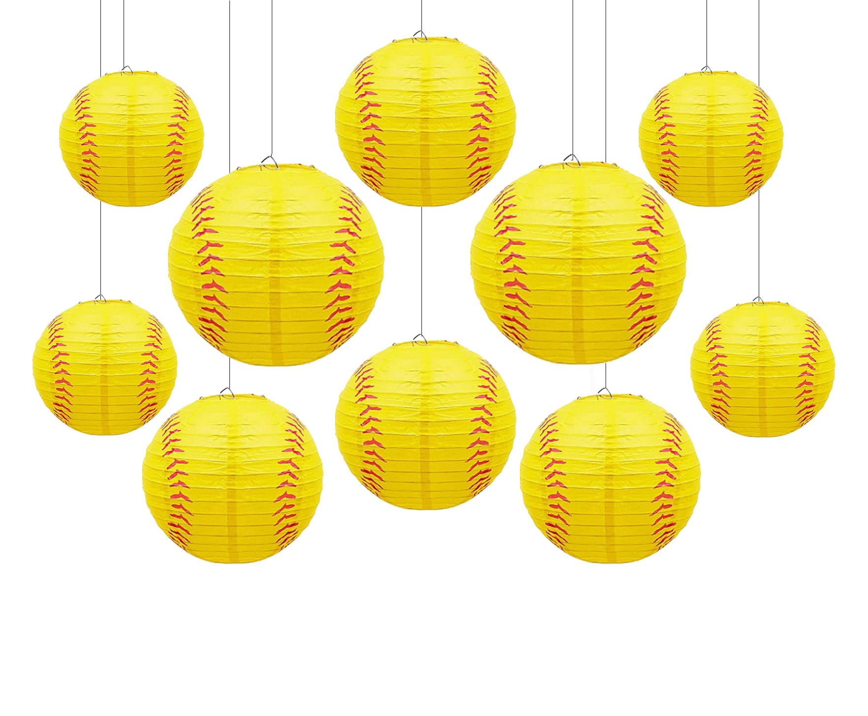 10 Pack Sports Paper Lanterns, Sizes of 8, 10, 12, Football Basketball Soccer Baseball Hanging Lanterns, Paper Lantern for Home 