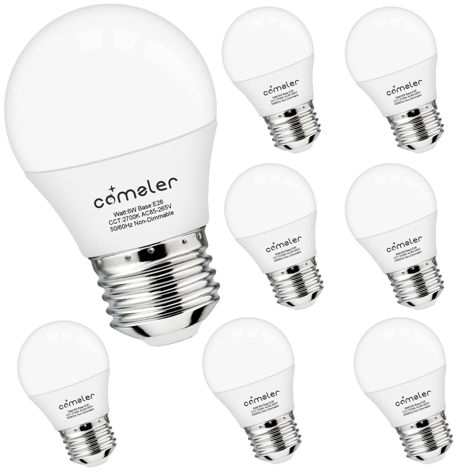 comzler Small Light Bulb  60W Equivalent Light Bulbs  6W 2700K Soft White  600 Lumens Non-Dimmable LED Bulb  E26 Standard Screw Base A15/G45 Shape LED Appliance Bulb Refrigerator 8-Pack