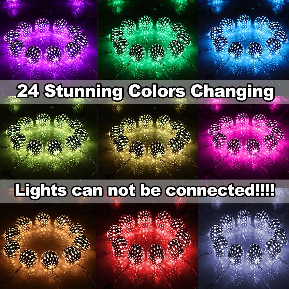 Omika 24 Colors Changing Globe String Lights For Diwali Decor, 13Ft 40 Silver Metal Balls Led Fairy Lights With Remote Timer Moroccan Orb Decorative Diwali Lights For Room Party Christmas Boho Décor