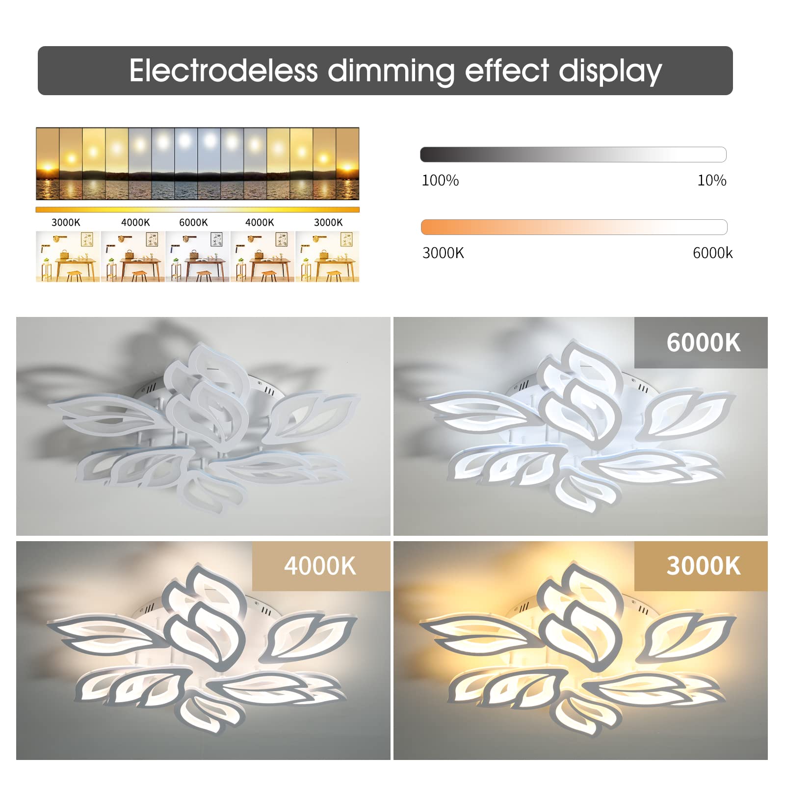 Garwarm Modern Ceiling Light, 30.3In Dimmable Led Flush Mount Ceiling Lamp, 75W Acrylic Petals Ceiling Chandelier Lighting Fixtu