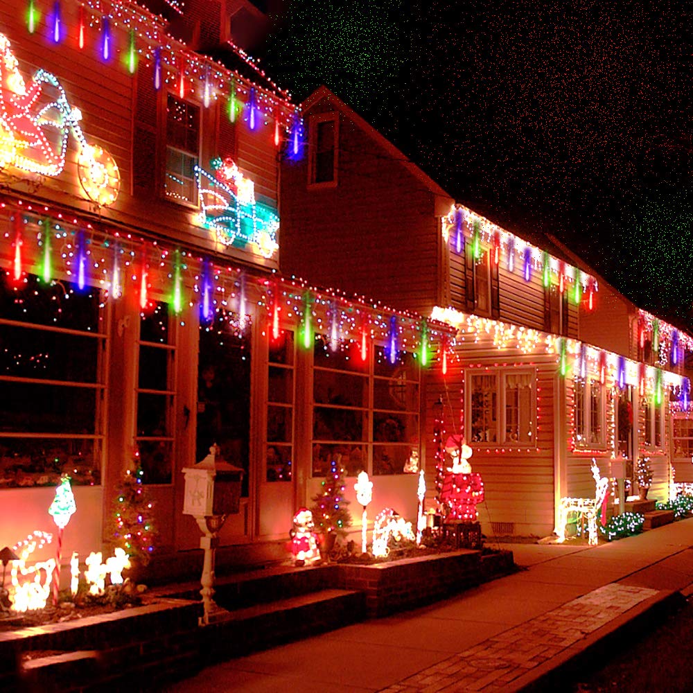 Purtuemy 12 Led Meteor Shower Rain Lights - 192 Led, Colorful, Polycarbonate, Outdoor Christmas Decorations