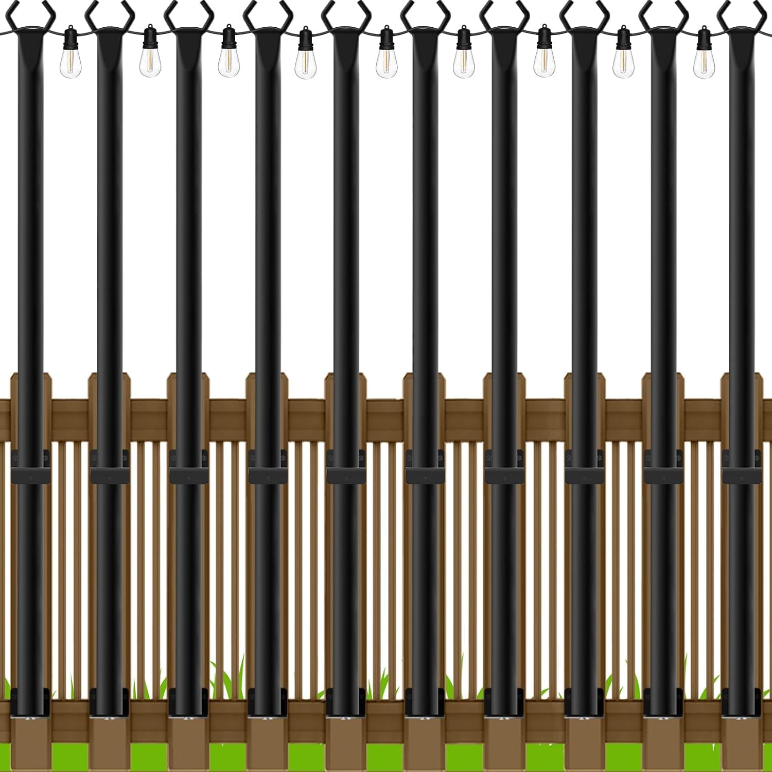 SINLEY 10 Pack 5Ft String Light Poles,Light Poles for Outside String Lights,Outdoor Light Poles with Fork,Metal Pole Stand for P