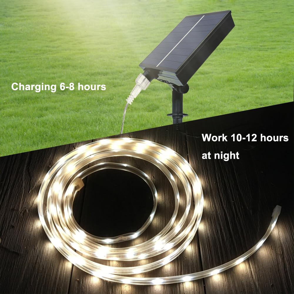 Solar Led Strip Lights Outdoor Waterproof 9.8Ft Warm White Solar Powered Strip Lights With Remote Timer 8 Lighting Modes Ip65 Waterproof Strip Lights For Step Gazebo Balcony Outdoor Bar Garden Decor