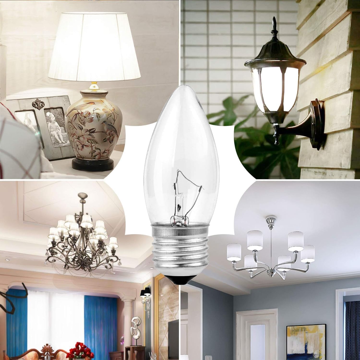 DXMKOP 60W Incandescent Chandelier Bulbs, B11 Torpedo Tip, Clear Glass, Dimmable, E26 Base, 6-Pack