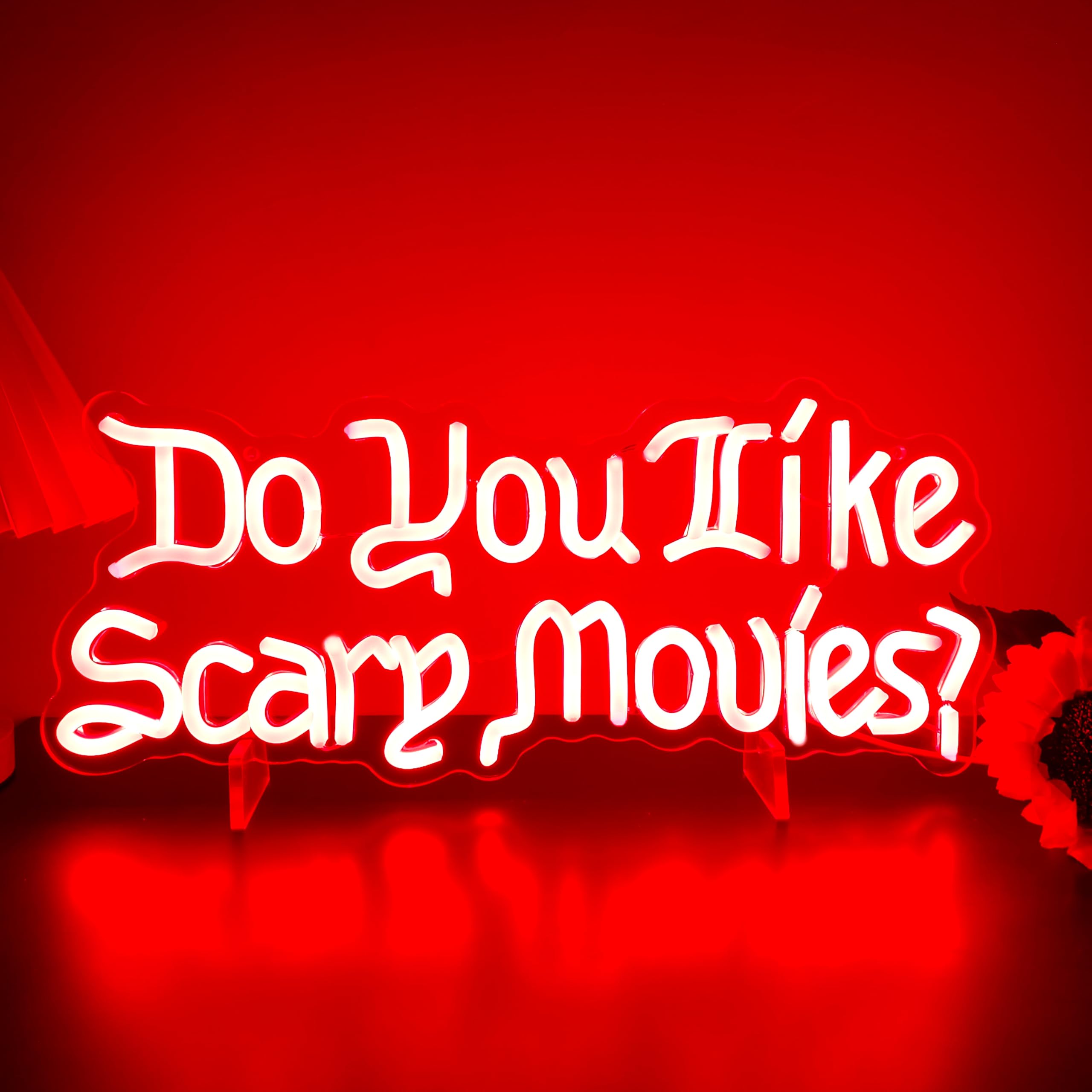 Artlast LED Neon Sign - inDo You Like Scary Moviesin - 17inx5.98in - Red - Acrylic - Halloween Party Decor
