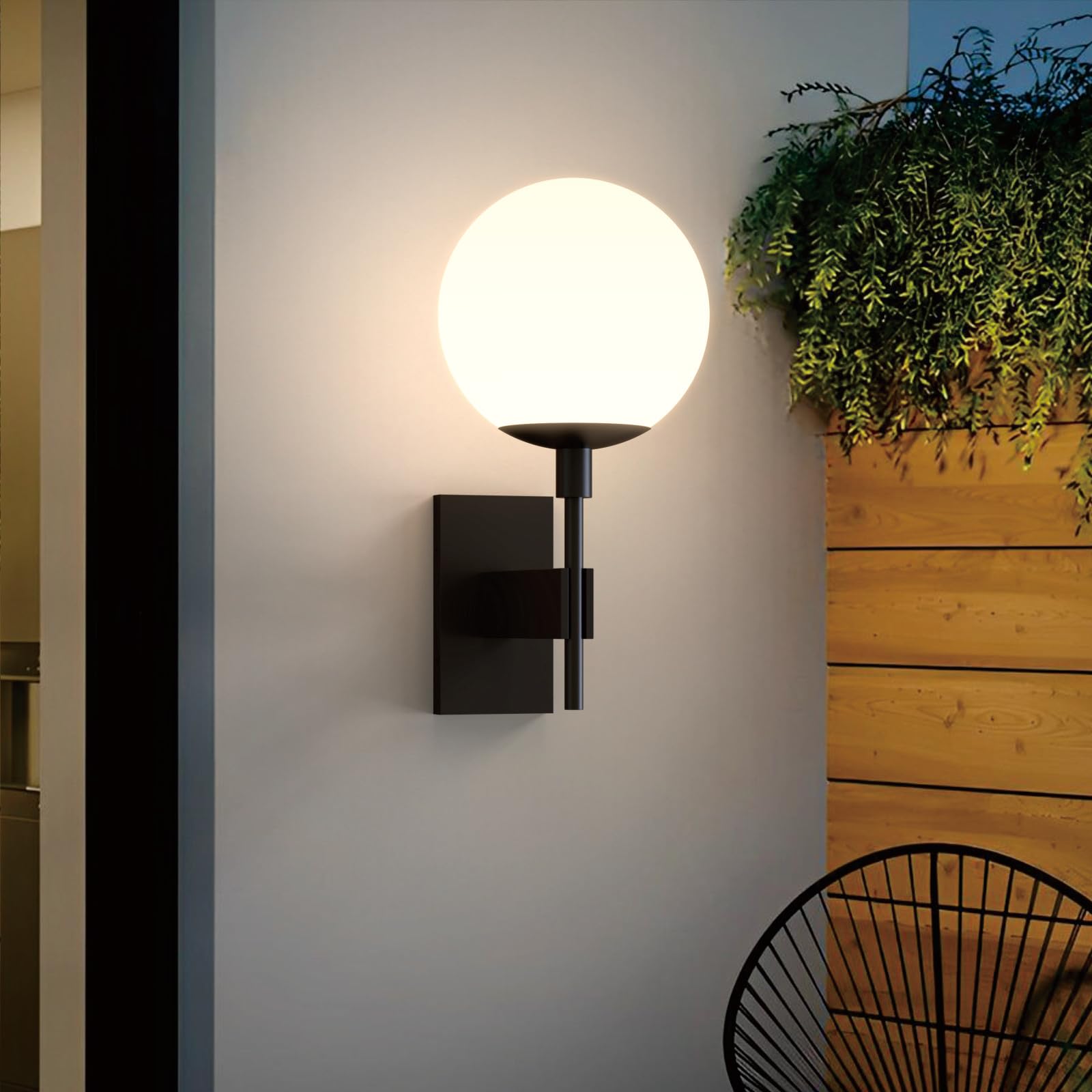 Hyunbae Outdoor Wall Sconce - 18.9" Waterproof Exterior Light Fixture, Large White Globe Glass for Porch, Model HY-ROUND1