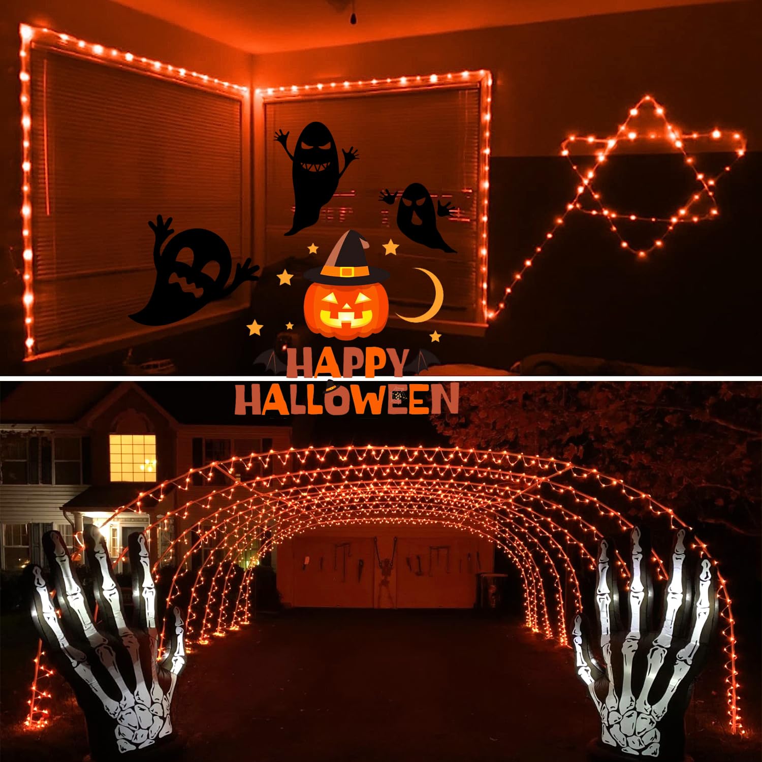 JMEXSUSS 2 Pack Orange Rope Lights Battery Operated Halloween Lights Outdoor Waterproof, Each 33 ft 100 LED Halloween String Lig