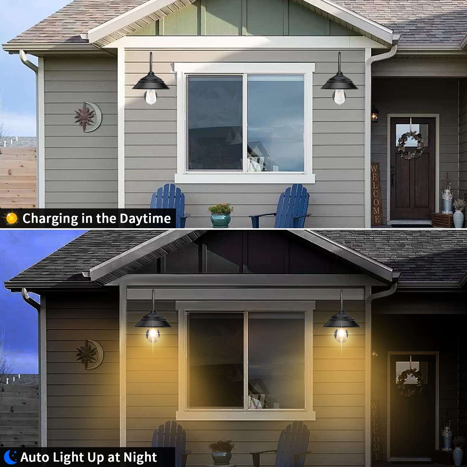 Ufelizor Solar Barn Light - 2 Pack Waterproof Outdoor Sconce with Motion Sensor, 3 Lighting Modes, Aluminum, Black