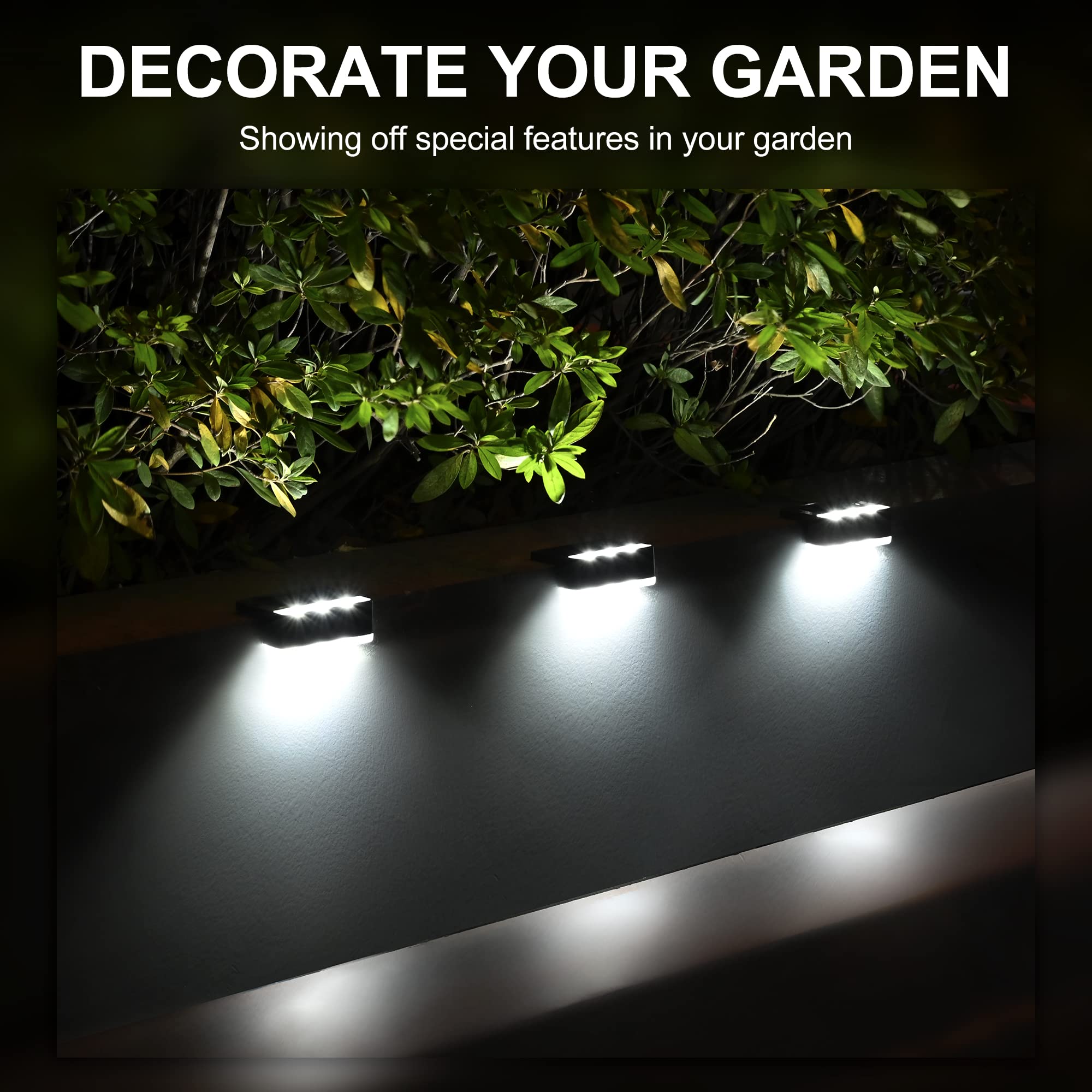 SOLPEX Solar Fence Lights, 6 LEDs Waterproof, Cold White, 12 Pack, Black, Model 8540, for Deck, Garden, Yard, Patio Decor