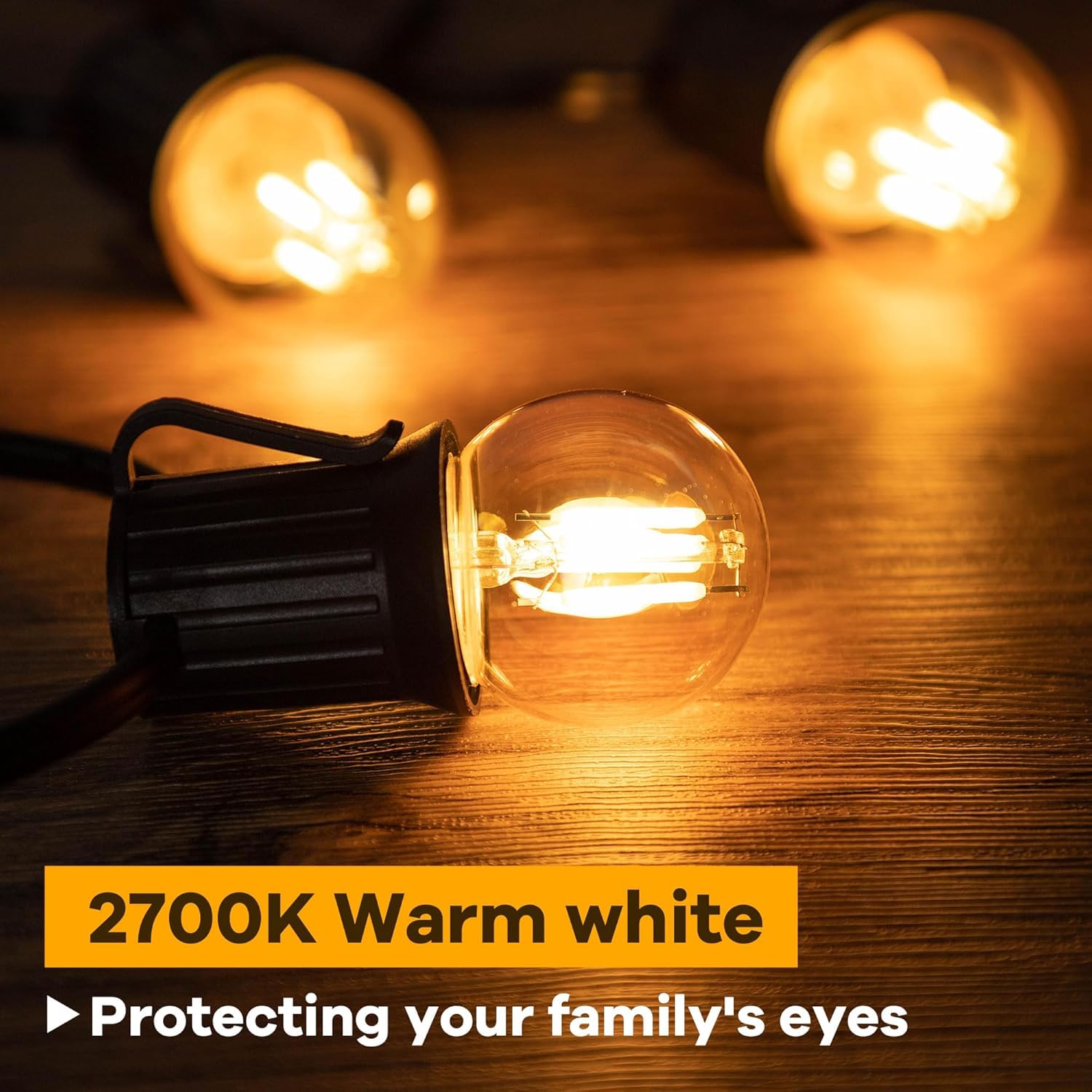 Grensk 3W G40 LED Light Bulbs, Dimmable E26 Base, Warm 2200K, Amber Glass, 6-Pack