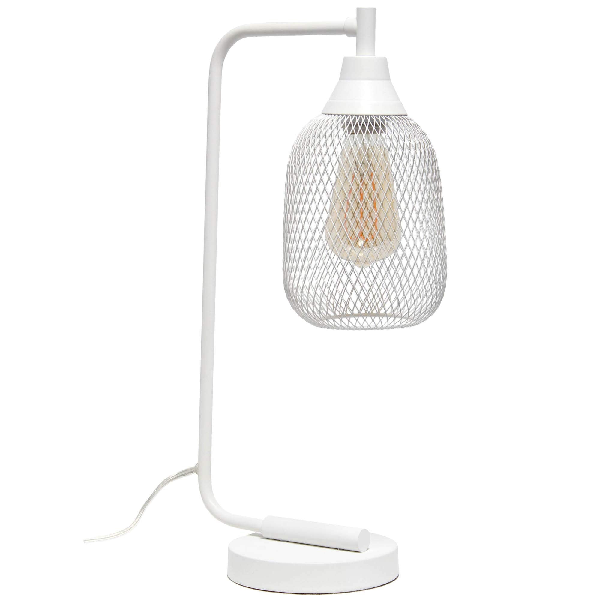 LALIA HOME Industrial Office Desk Lamp, Metal, Wired Mesh Shade, 9 x 5.75 x 19 inches, White Matte Finish, Model LHD-2000-WH