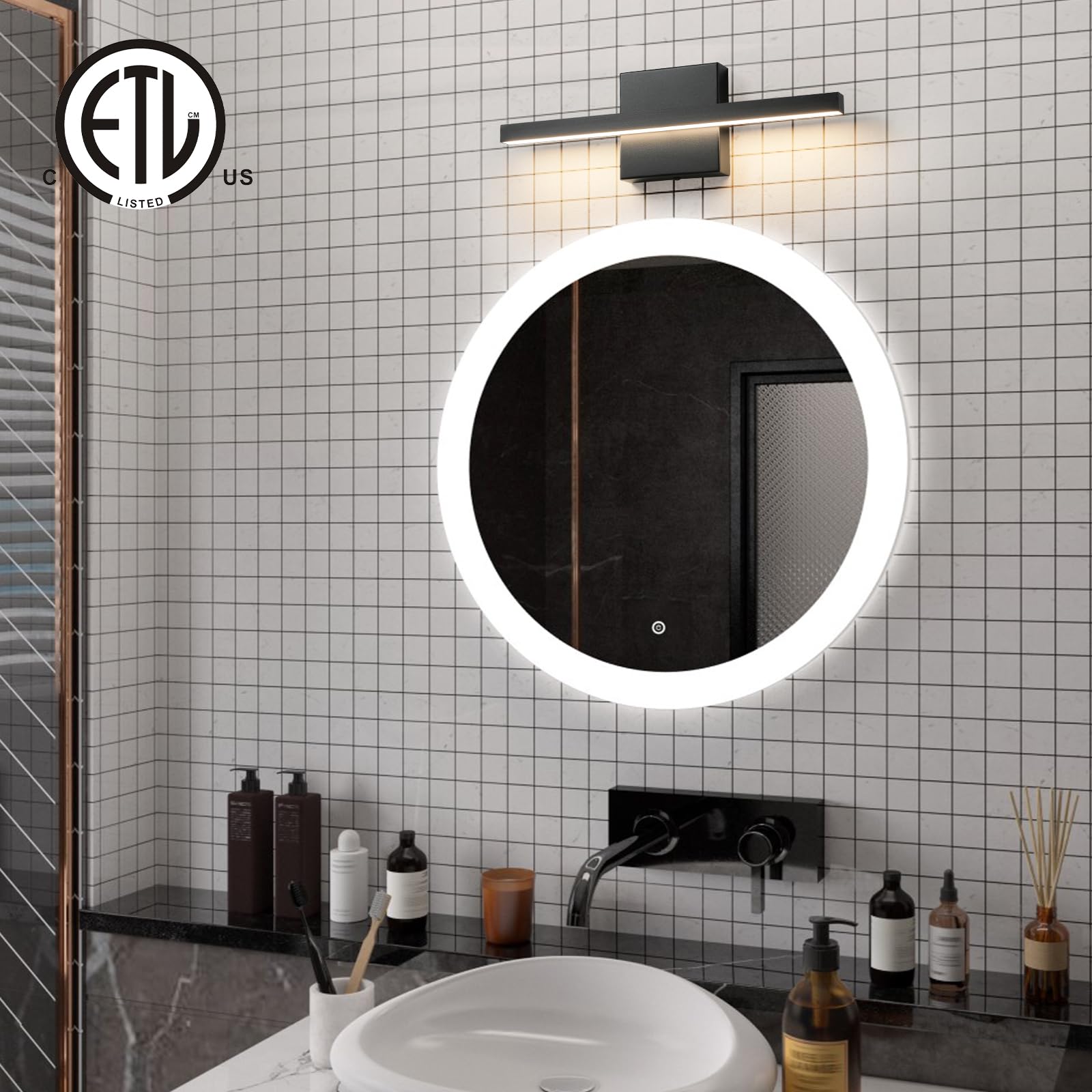Epinl Black Bathroom Vanity Light - 15.7 Led Dimmable Wall Sconce, Aluminum Fixture For Bathroom & Bedroom, Model 8081Wl-16Bk-Us