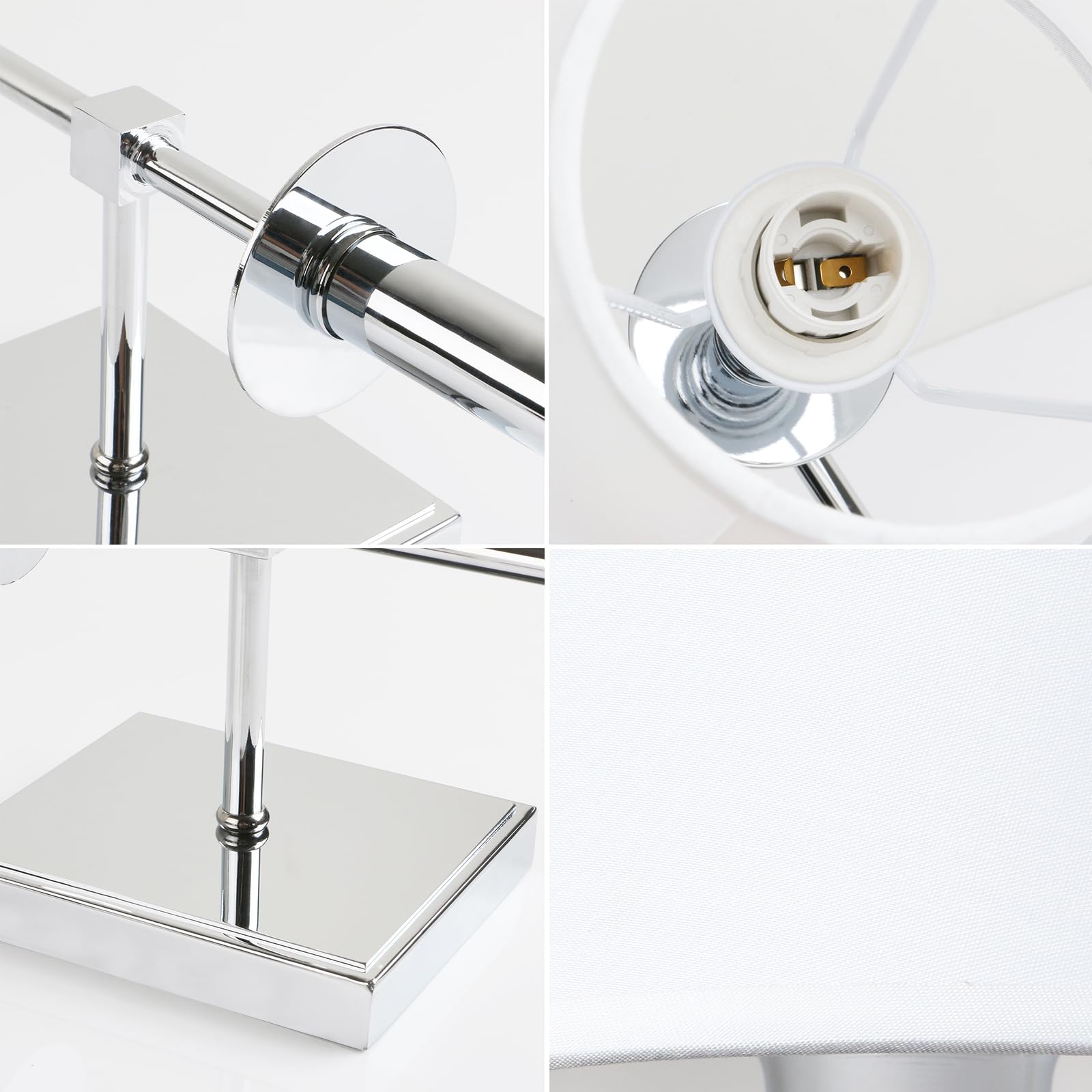 Permo Set Of 2 Classic Rustic Industrial Wall Sconce Lighting Fixture With Flared White Textile Lamp Shade And Chrome Tapered Co