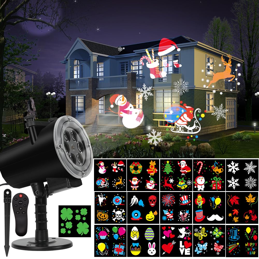 Halloween Christmas Projector Lights, Led Holiday Projector Light With 16Pc Slides Patterns Ip65 Waterproof Outdoor Indoor For Xmas Birthday Party