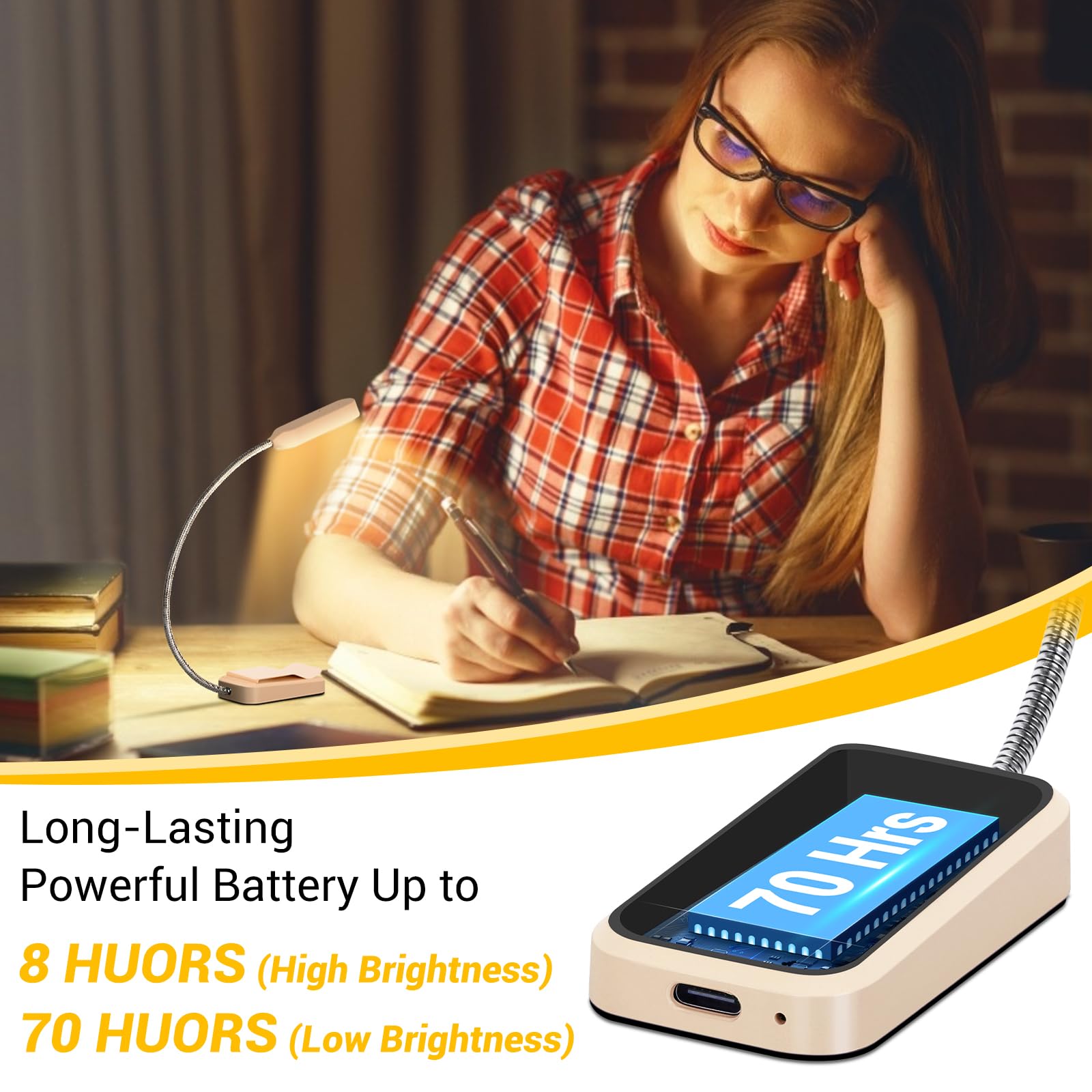 Book Light 2 Pack, Rechargeable Reading Lights For Books In Bed-Eye Caring 3 Colors, Stepless Dimming, 360 Flexible Studying Sma