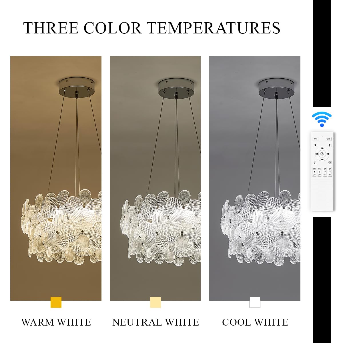 Poemoon Elegant Led Crystal Chandelier 20'' Chrome Contemporary Flower Flush Mount Dimmable Chandelier Light Fixture With Remote